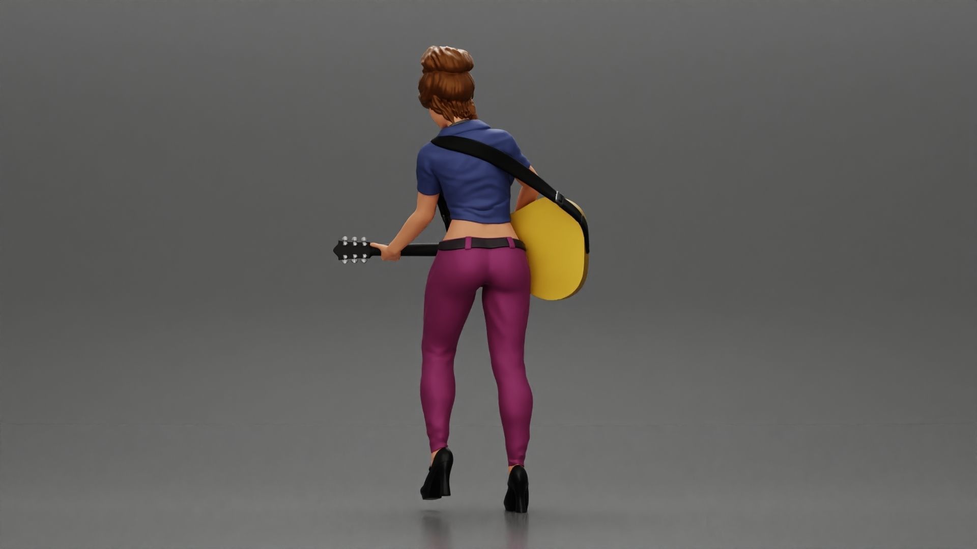 woman with short hair standing playing acoustic guitar on stage 3D print model_4