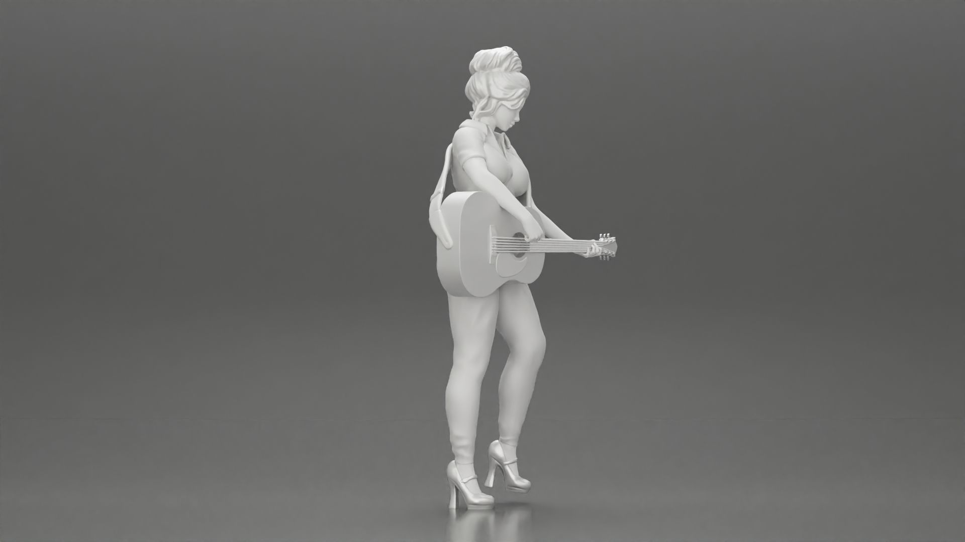 woman with short hair standing playing acoustic guitar on stage 3D print model_13