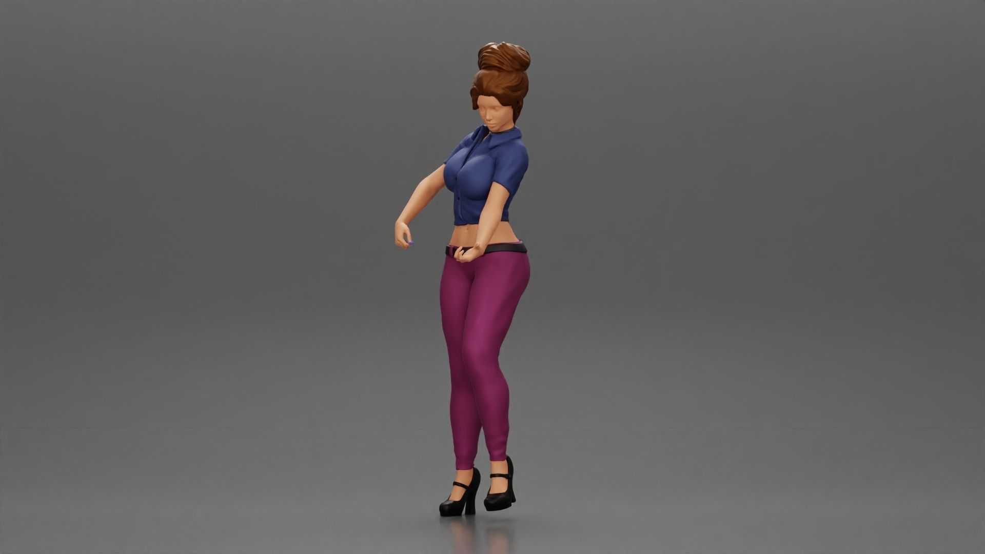 woman with short hair standing playing acoustic guitar on stage 3D print model_11