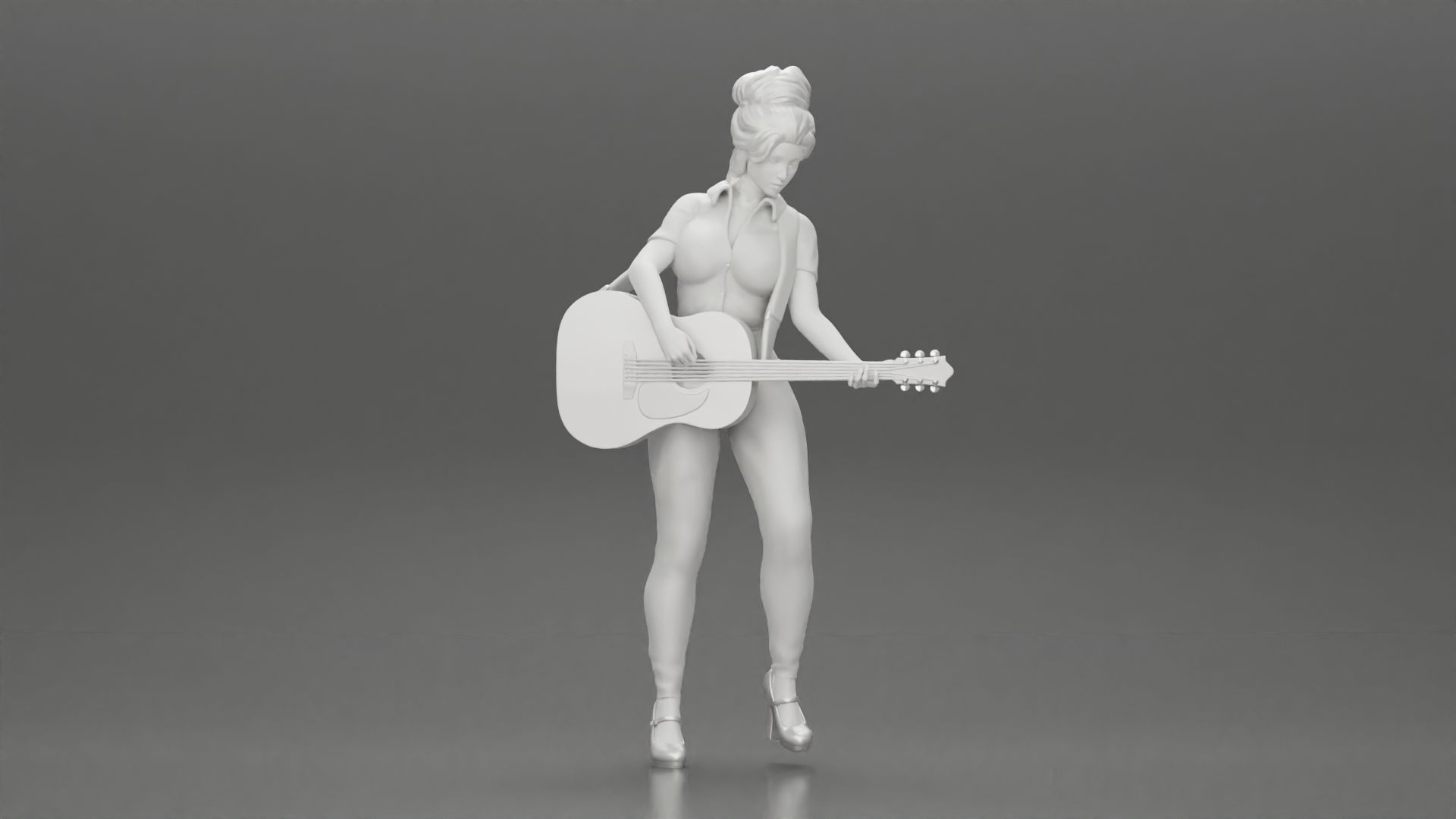 woman with short hair standing playing acoustic guitar on stage 3D print model_12