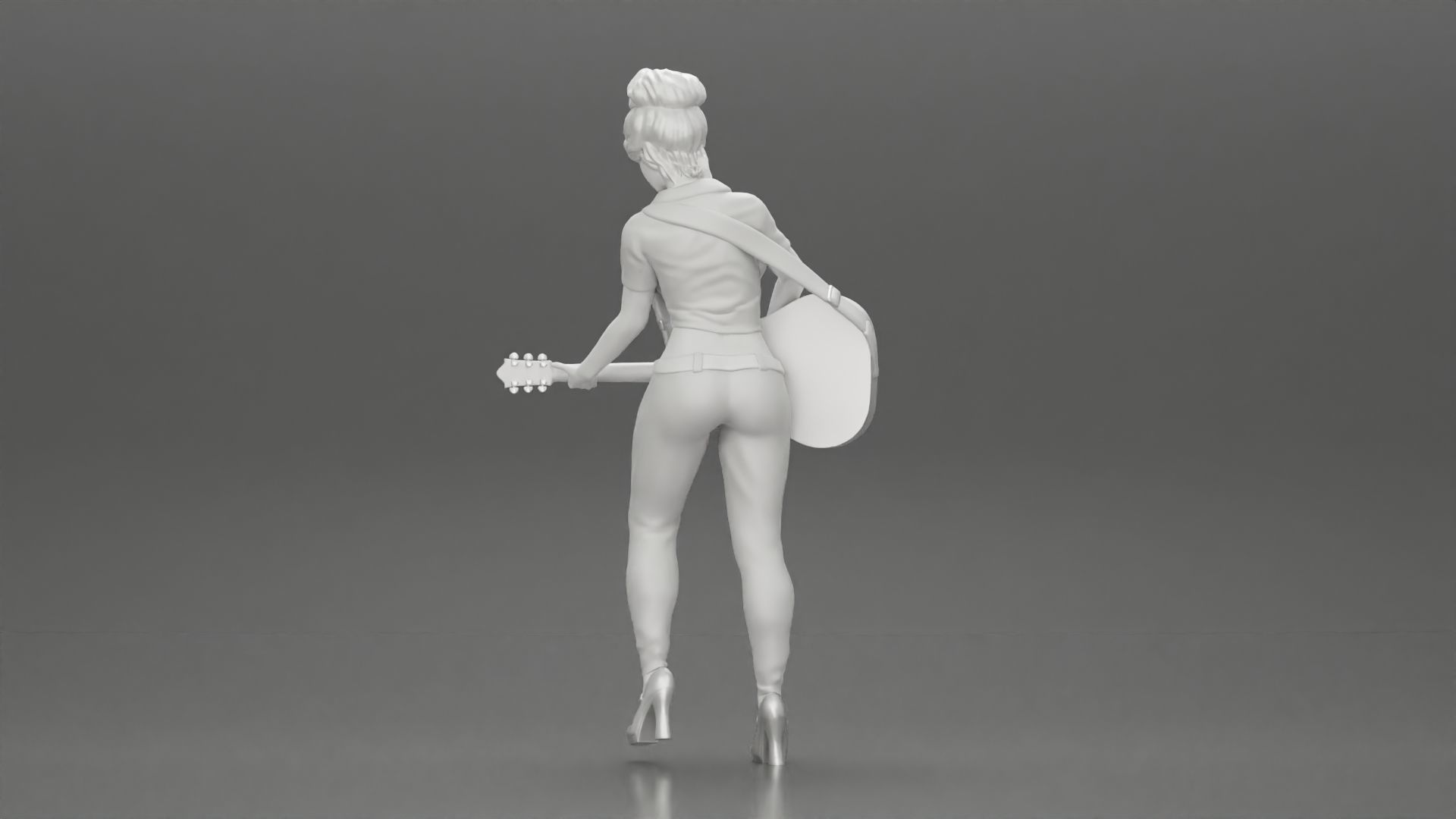 woman with short hair standing playing acoustic guitar on stage 3D print model_15