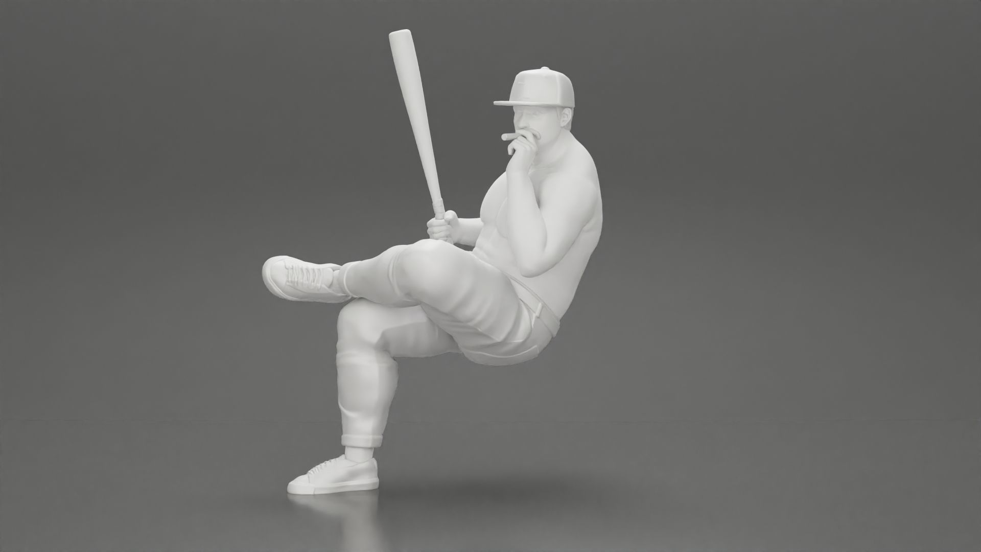 gangster man in a cap sitting holding a baseball bat and smoking 3D print model_11