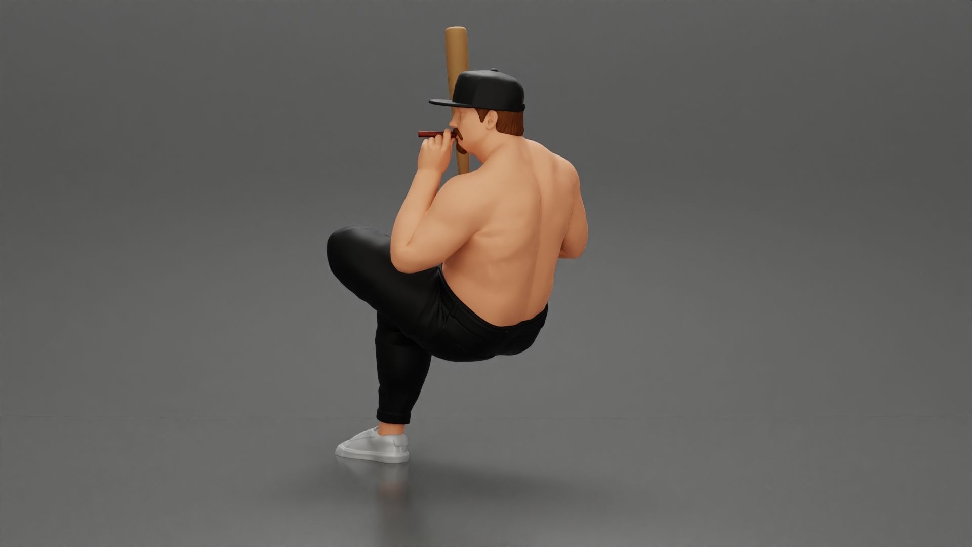 gangster man in a cap sitting holding a baseball bat and smoking 3D print model_4