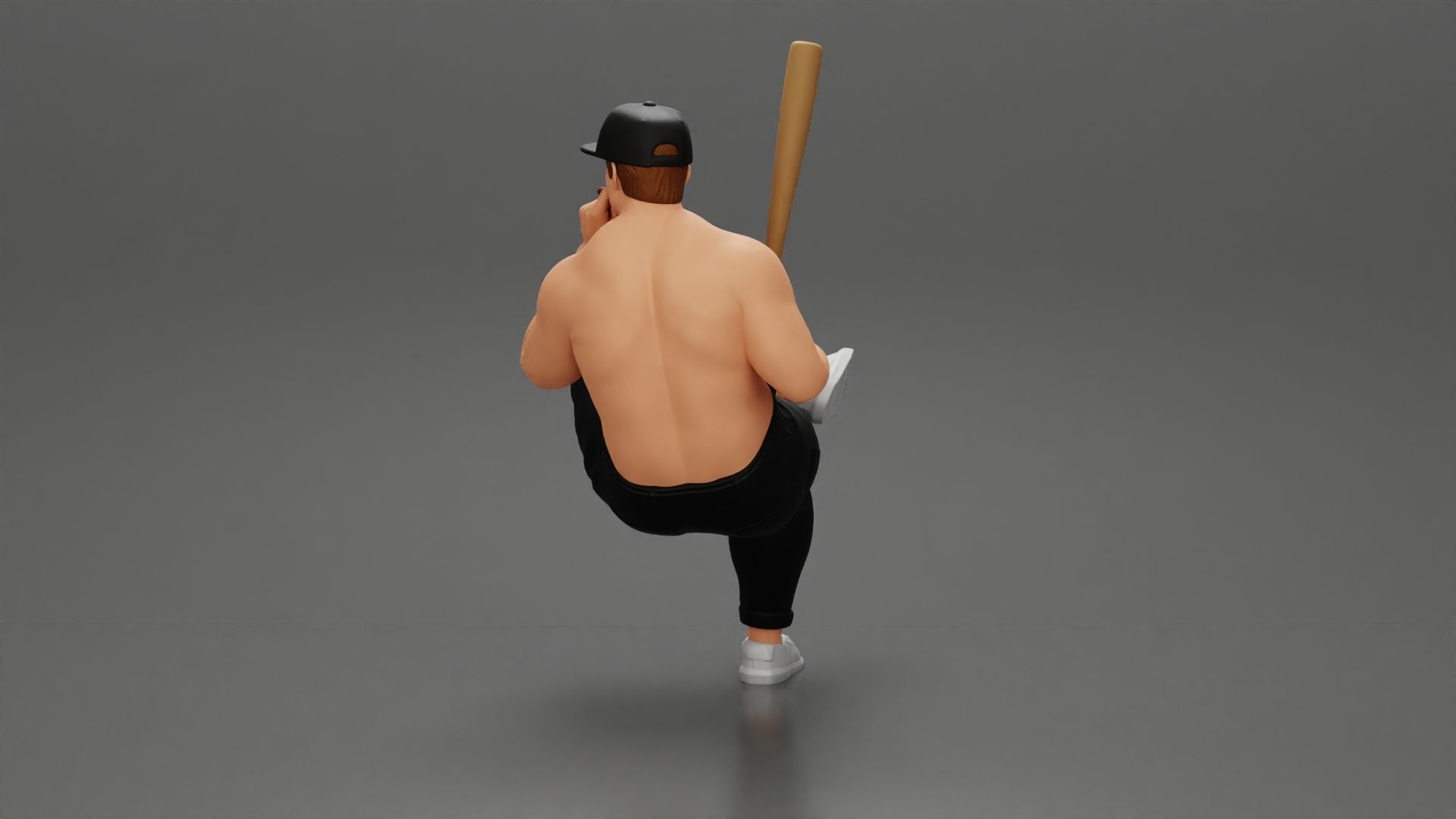gangster man in a cap sitting holding a baseball bat and smoking 3D print model_3