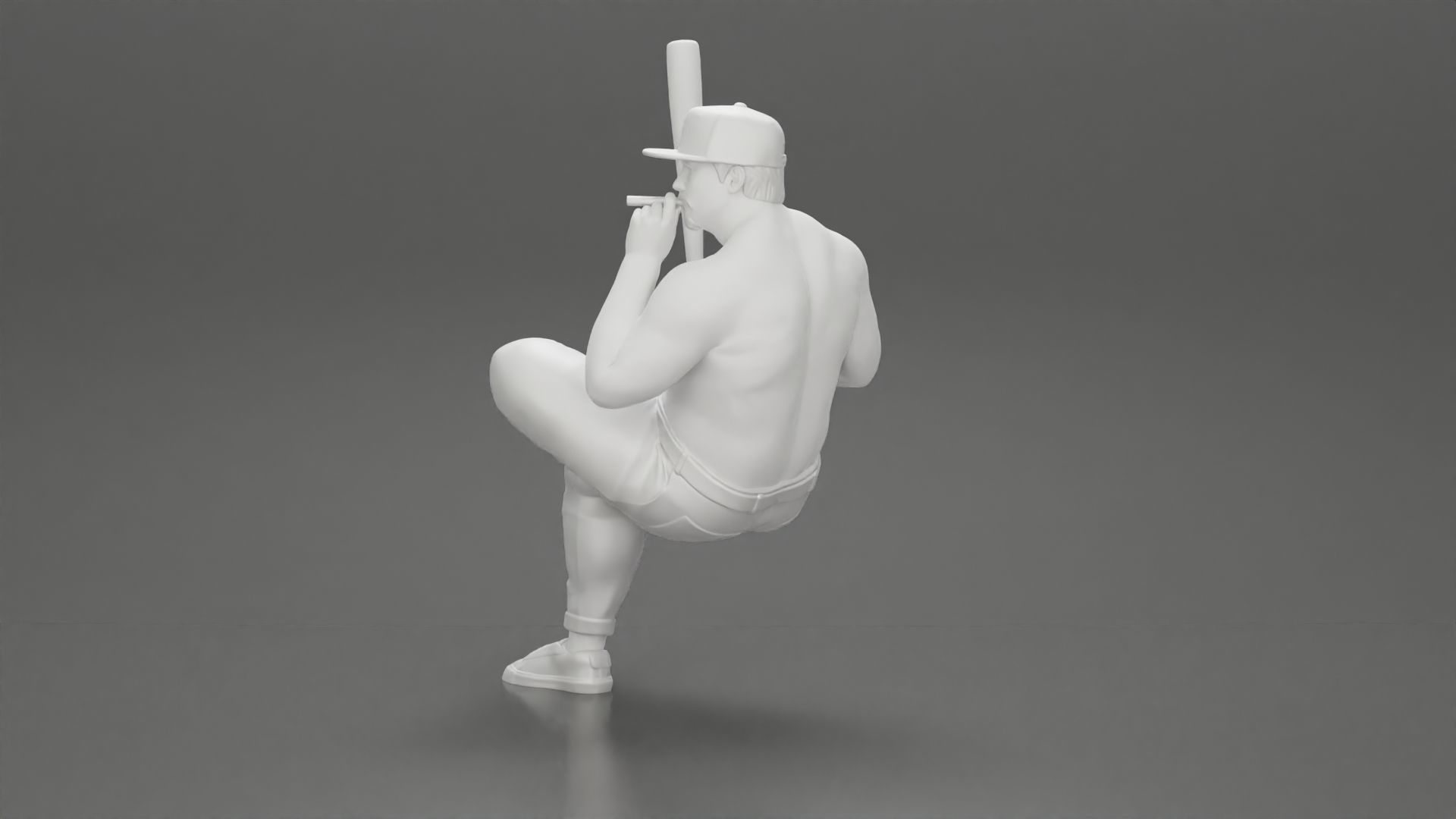 gangster man in a cap sitting holding a baseball bat and smoking 3D print model_10