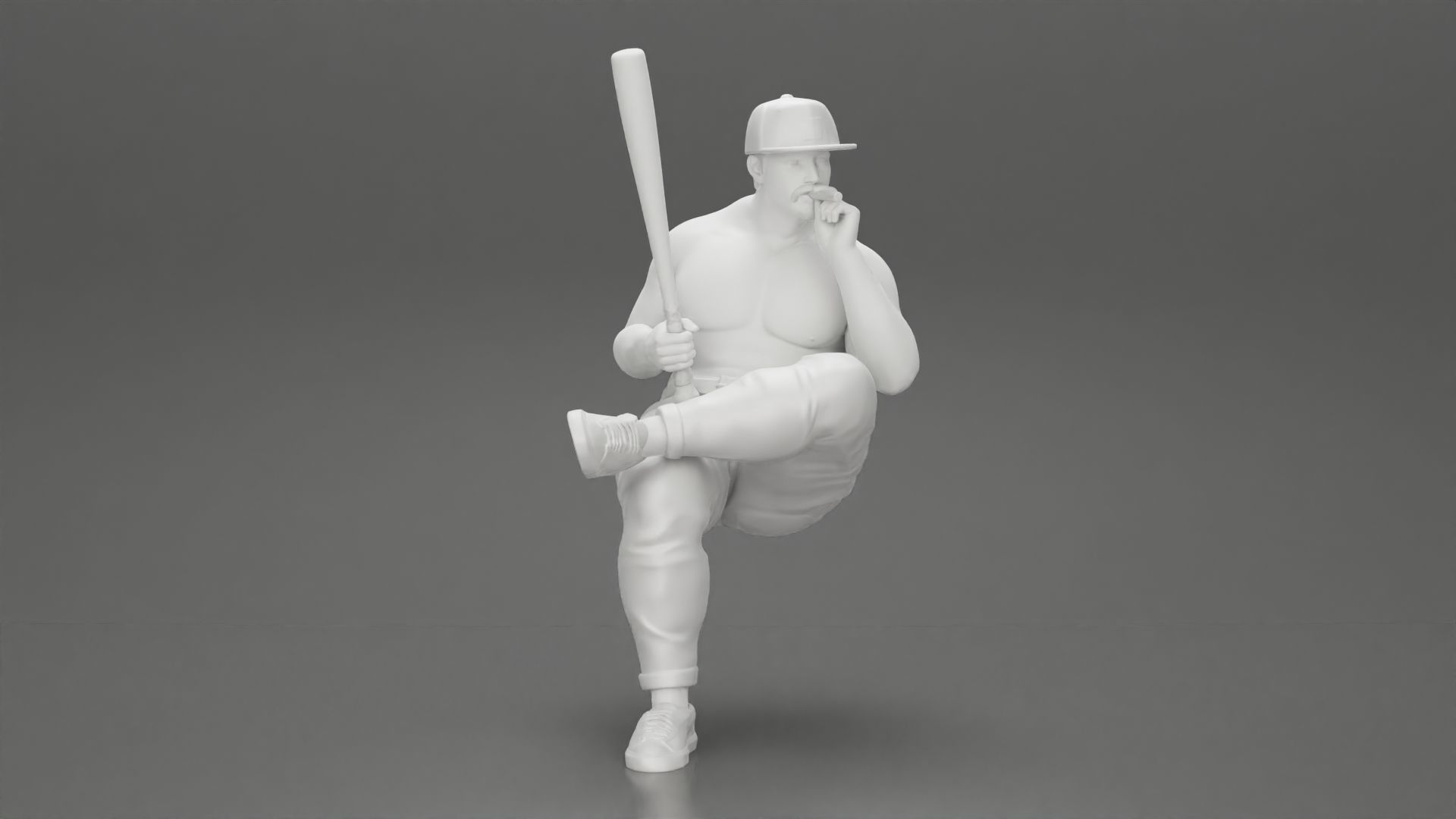 gangster man in a cap sitting holding a baseball bat and smoking 3D print model_6