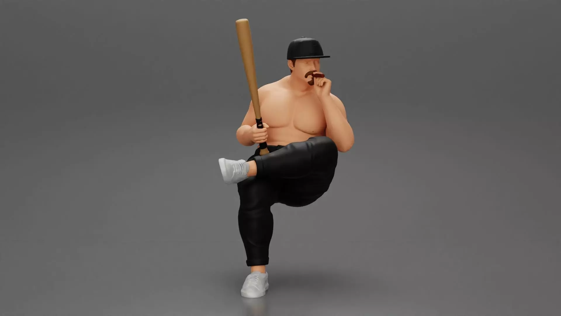 gangster man in a cap sitting holding a baseball bat and smoking 3D print model_0
