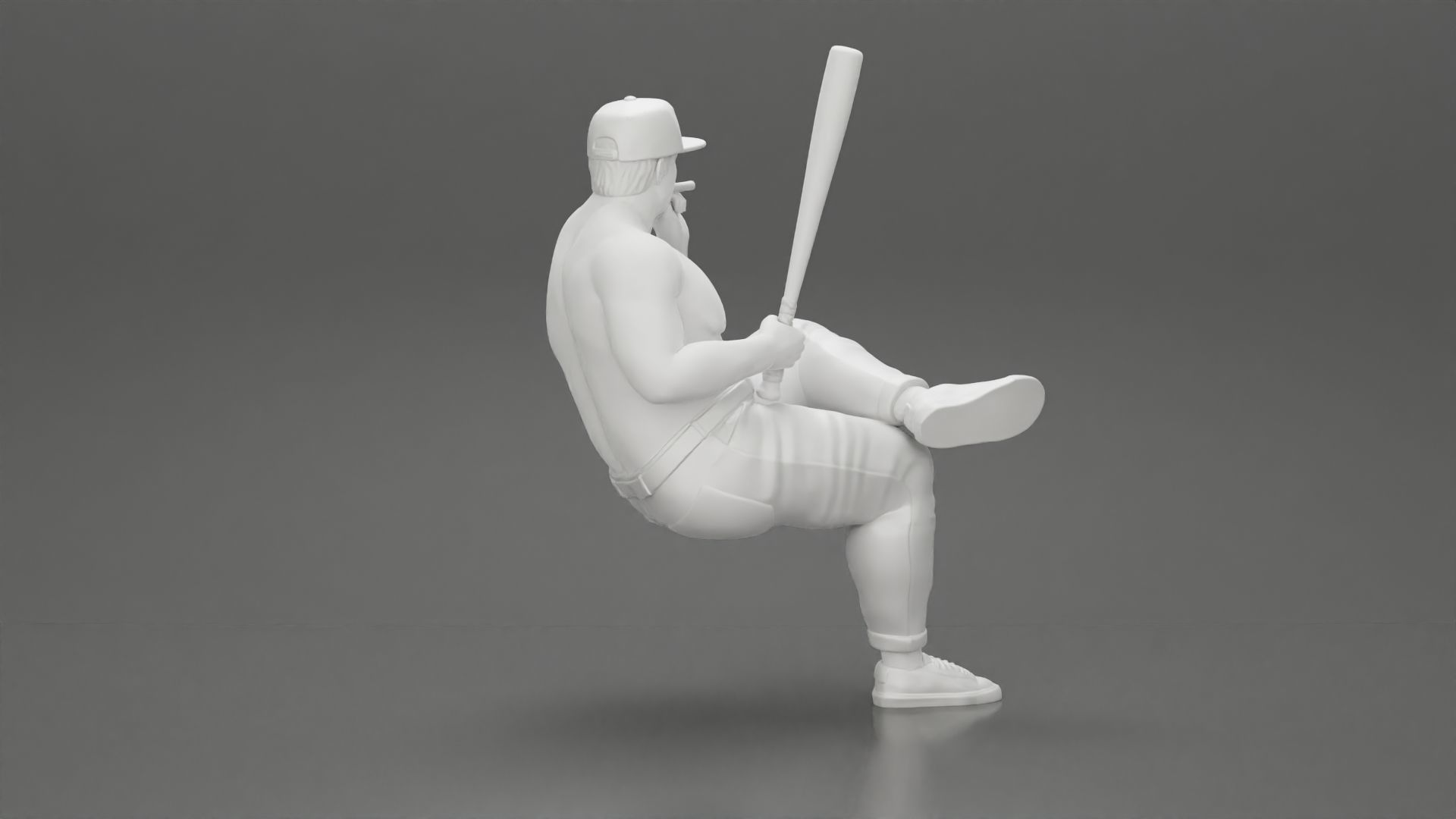 gangster man in a cap sitting holding a baseball bat and smoking 3D print model_8