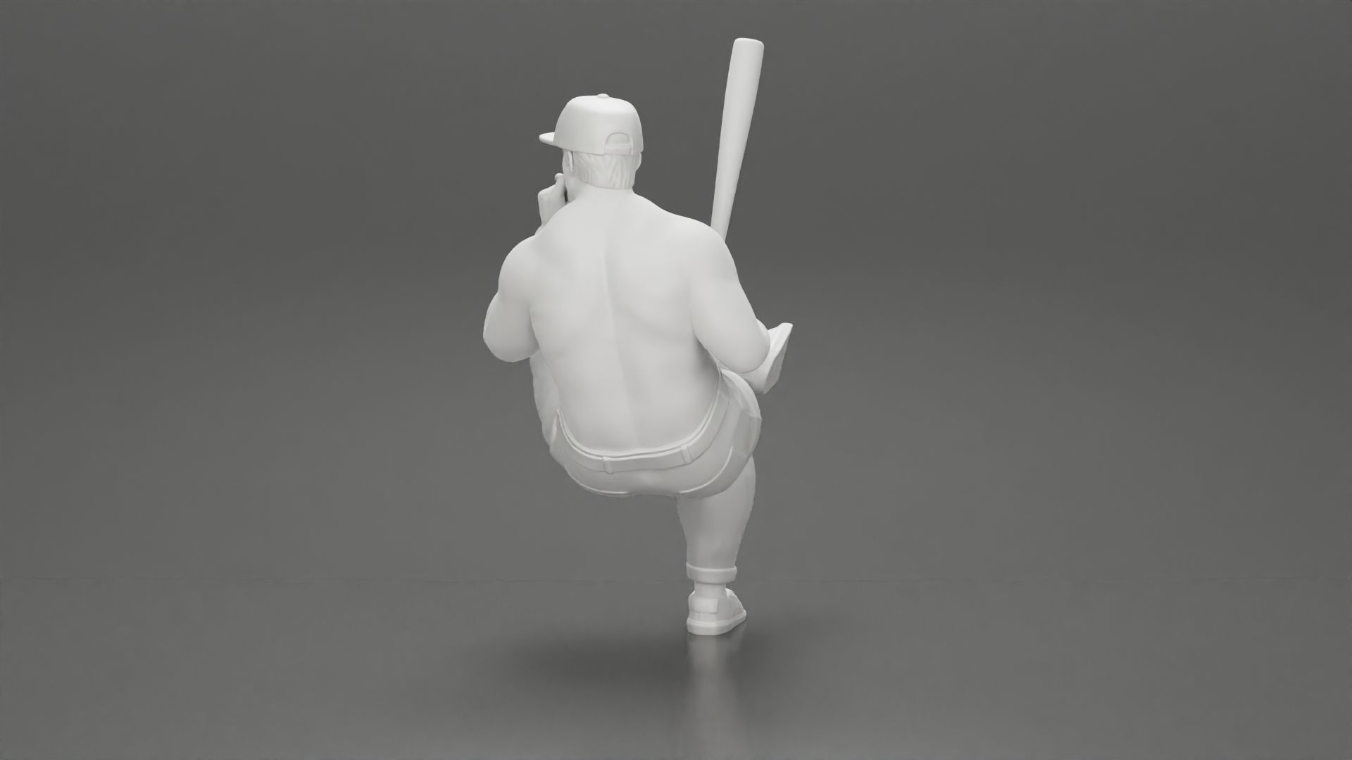 gangster man in a cap sitting holding a baseball bat and smoking 3D print model_9