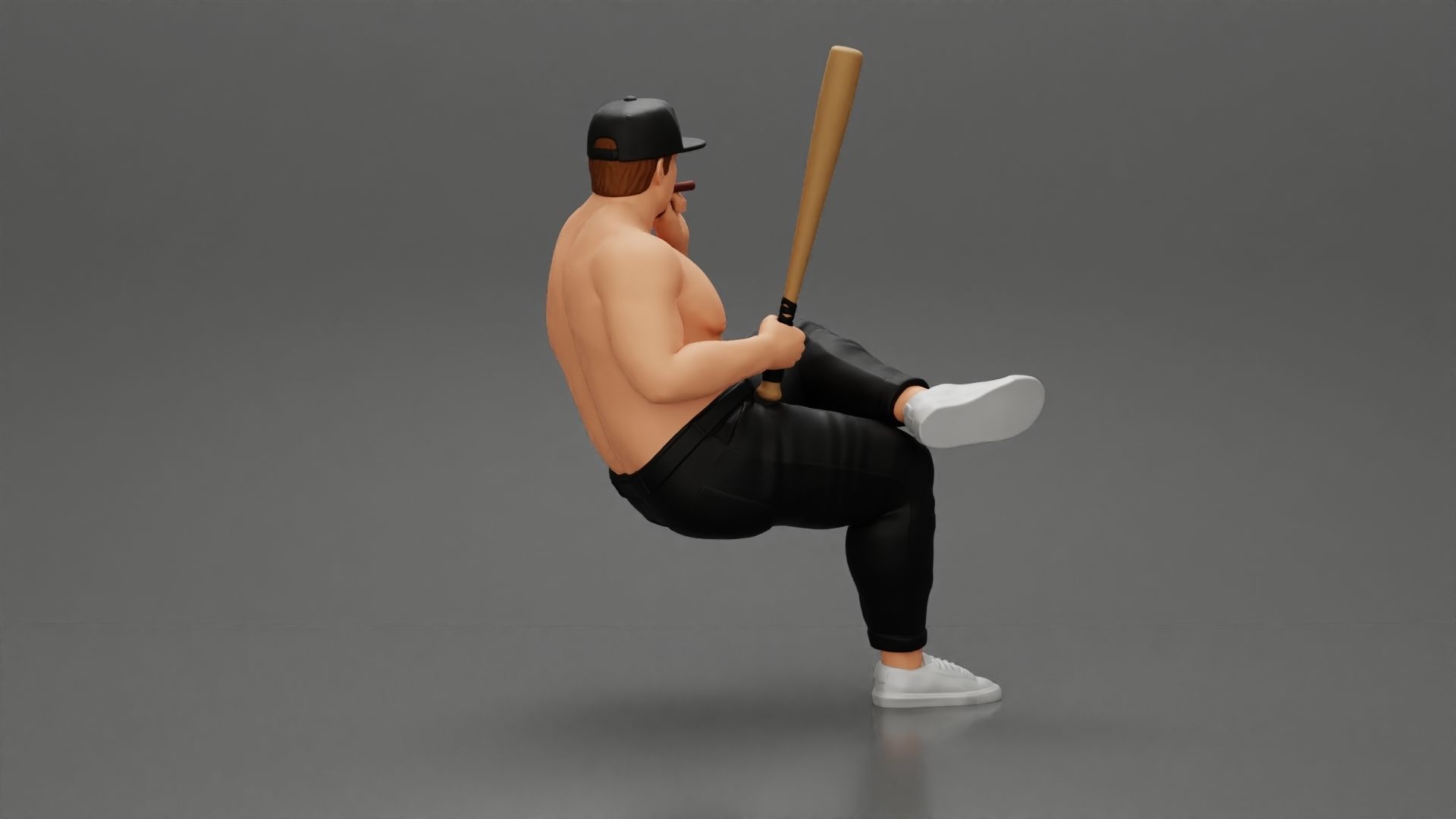 gangster man in a cap sitting holding a baseball bat and smoking 3D print model_2