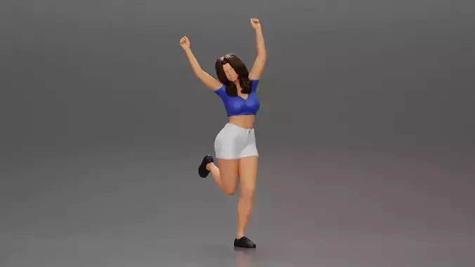 Happy girl in Mini shirt and shorts Standing on One Leg