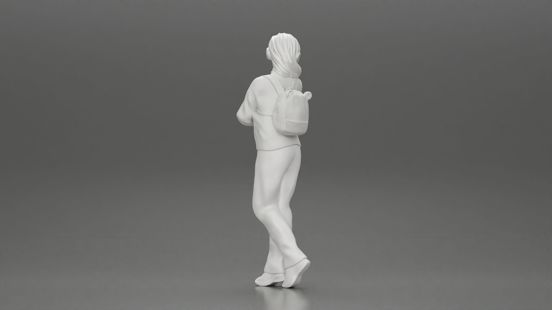 woman listening to music with headphones and carrying a backpack 3D print model_9