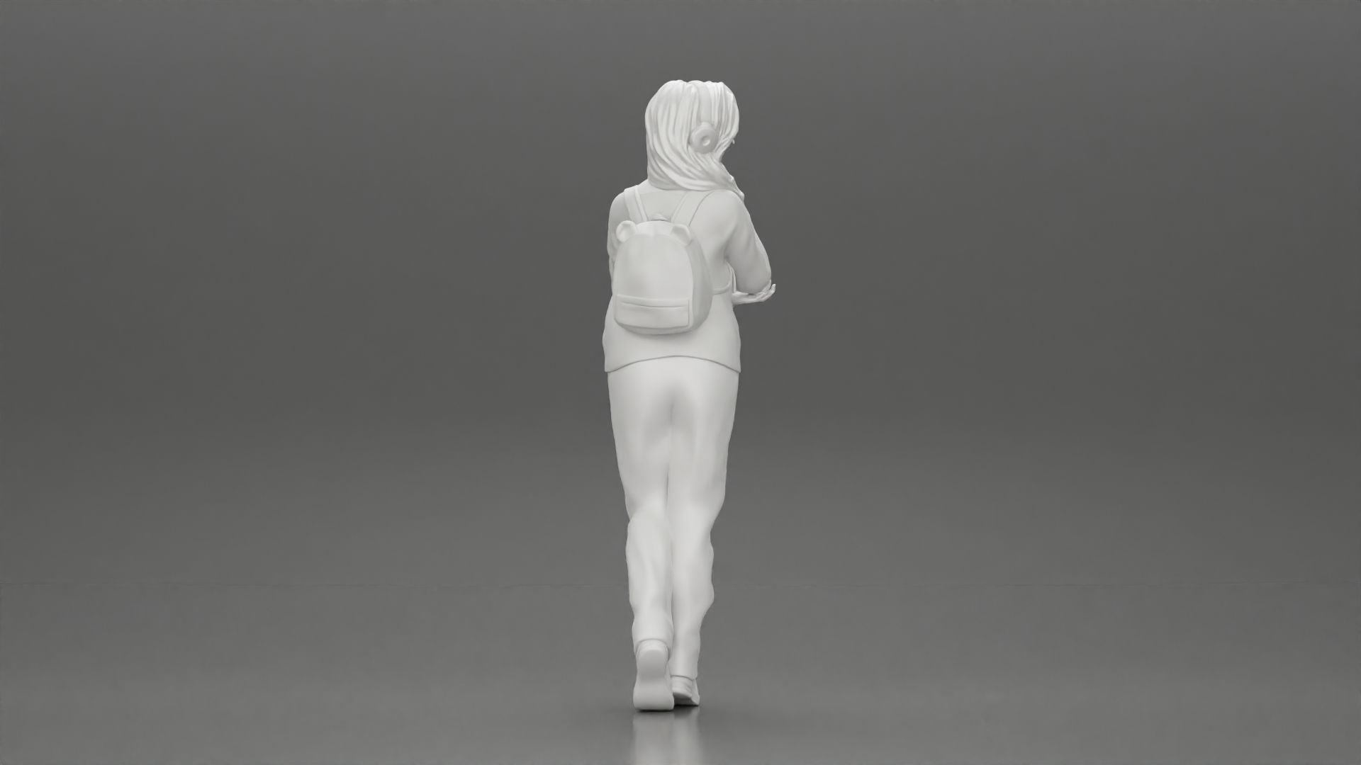 woman listening to music with headphones and carrying a backpack 3D print model_8