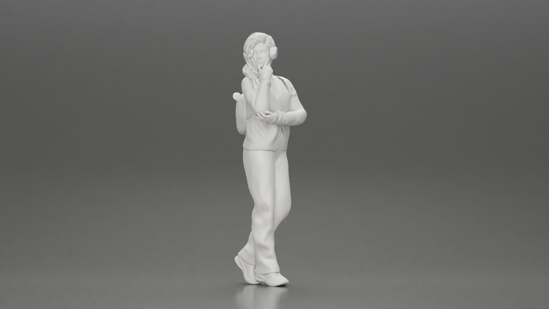 woman listening to music with headphones and carrying a backpack 3D print model_6
