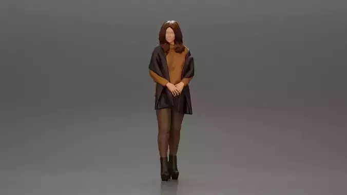 woman in the cold standing wearing a shawl and heels 3D print model