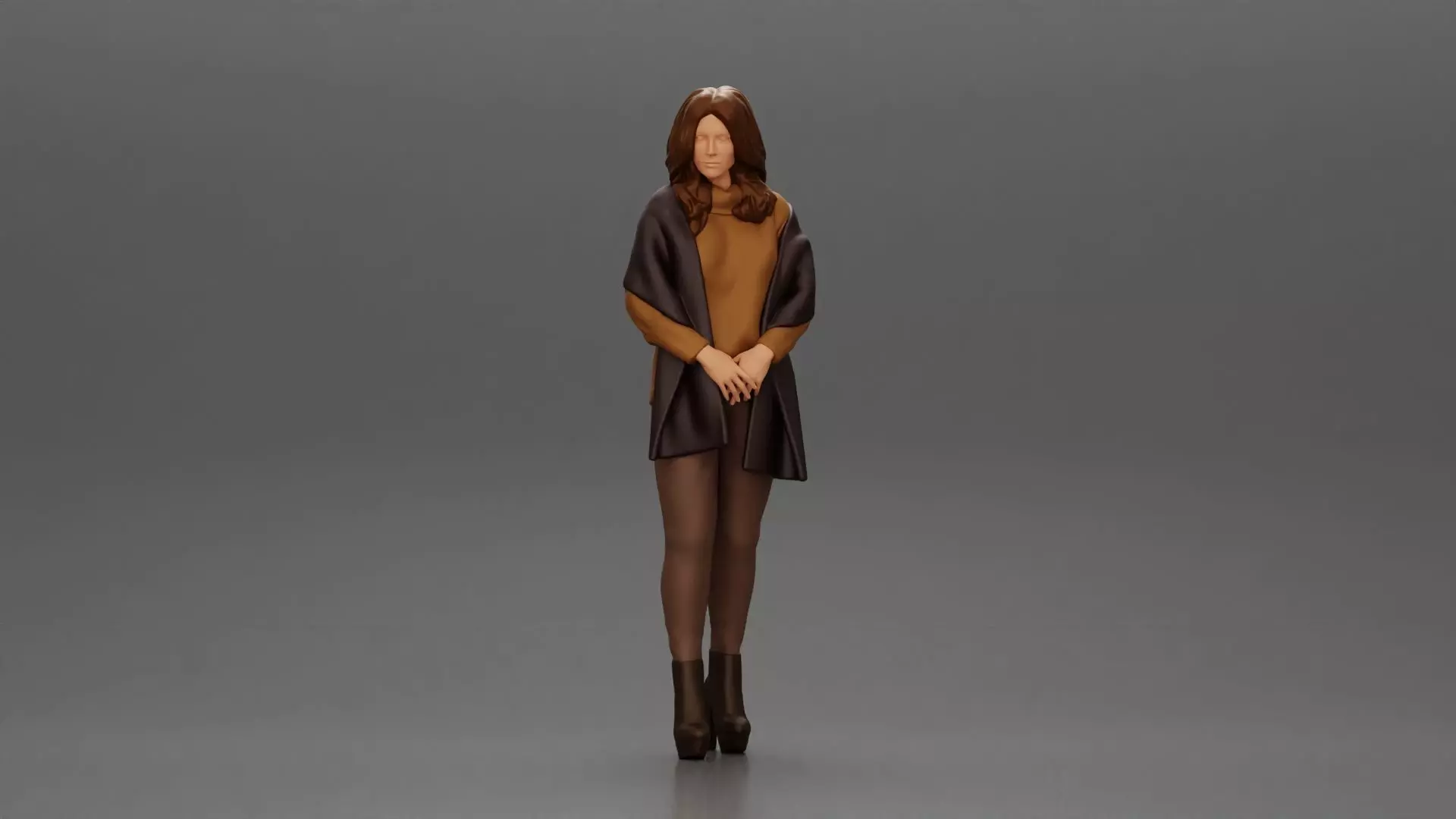 woman in the cold standing wearing a shawl and heels 3D print model_0