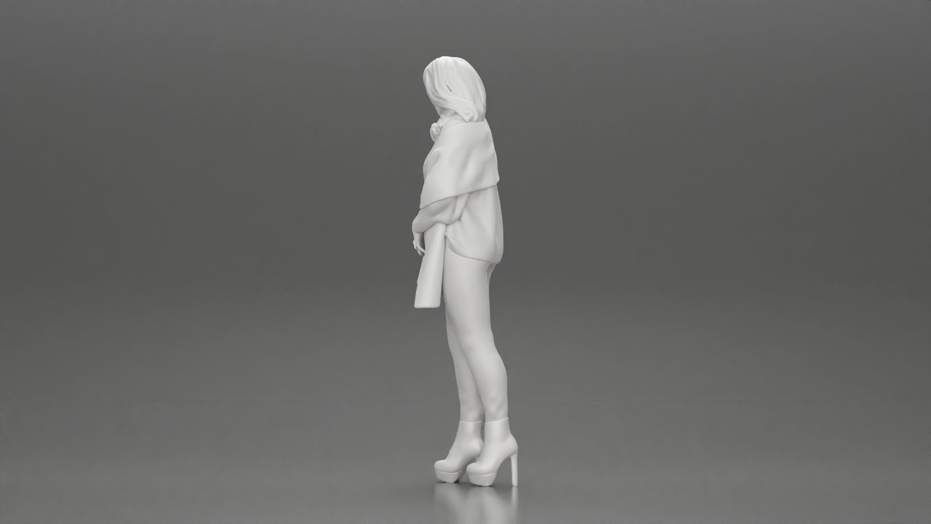 woman in the cold standing wearing a shawl and heels 3D print model_10