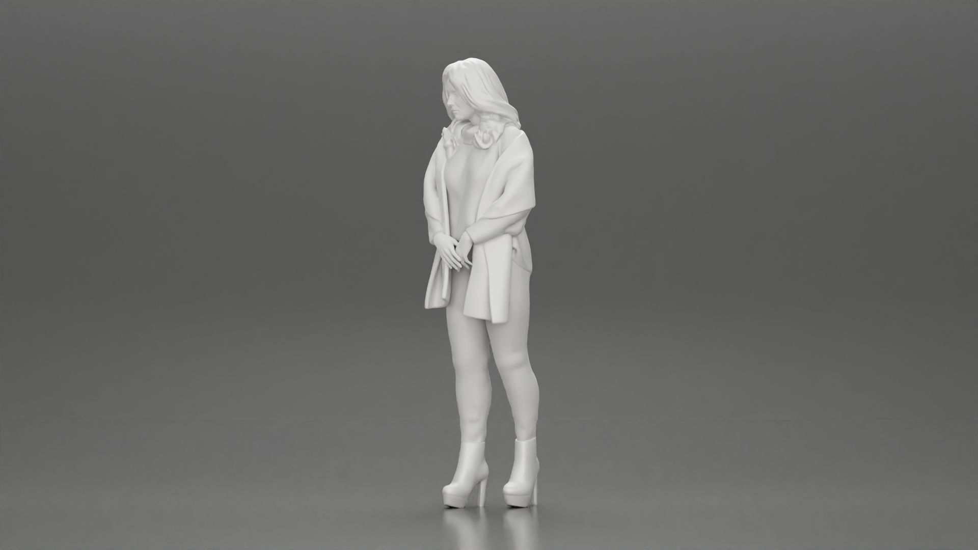 woman in the cold standing wearing a shawl and heels 3D print model_11