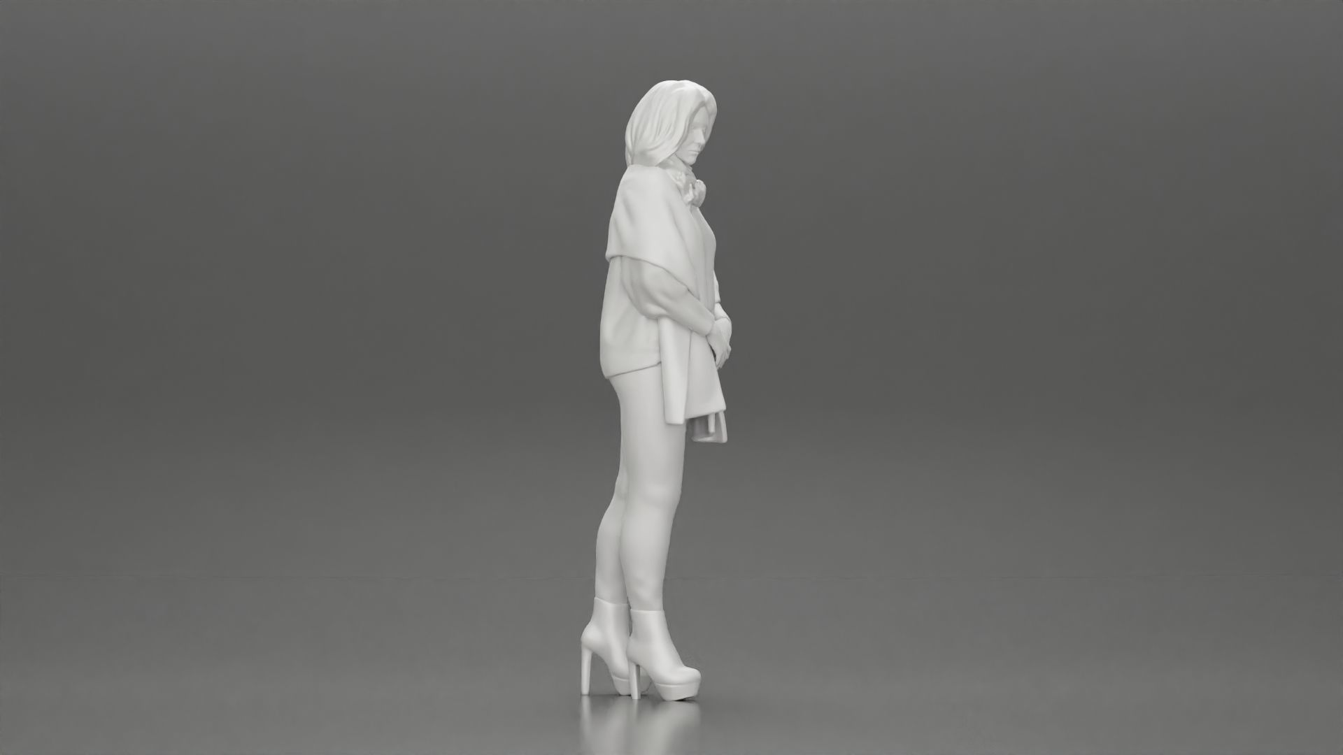 woman in the cold standing wearing a shawl and heels 3D print model_7