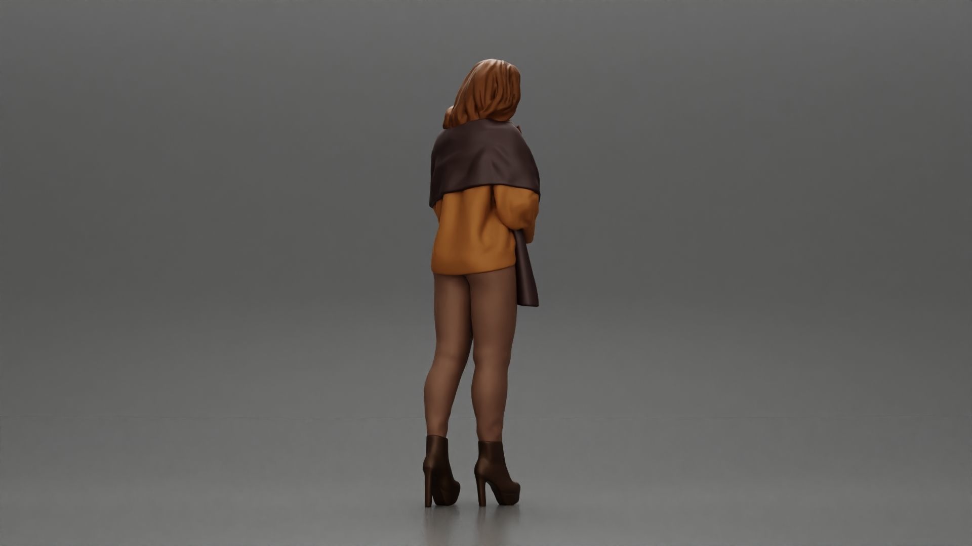 woman in the cold standing wearing a shawl and heels 3D print model_2