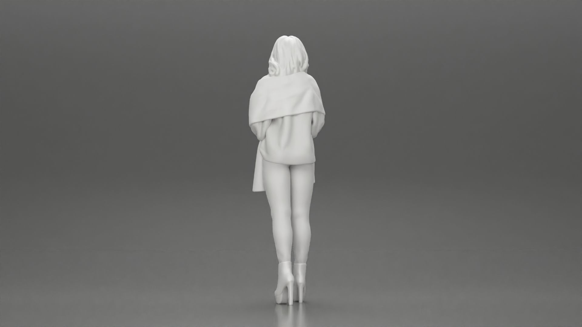 woman in the cold standing wearing a shawl and heels 3D print model_9
