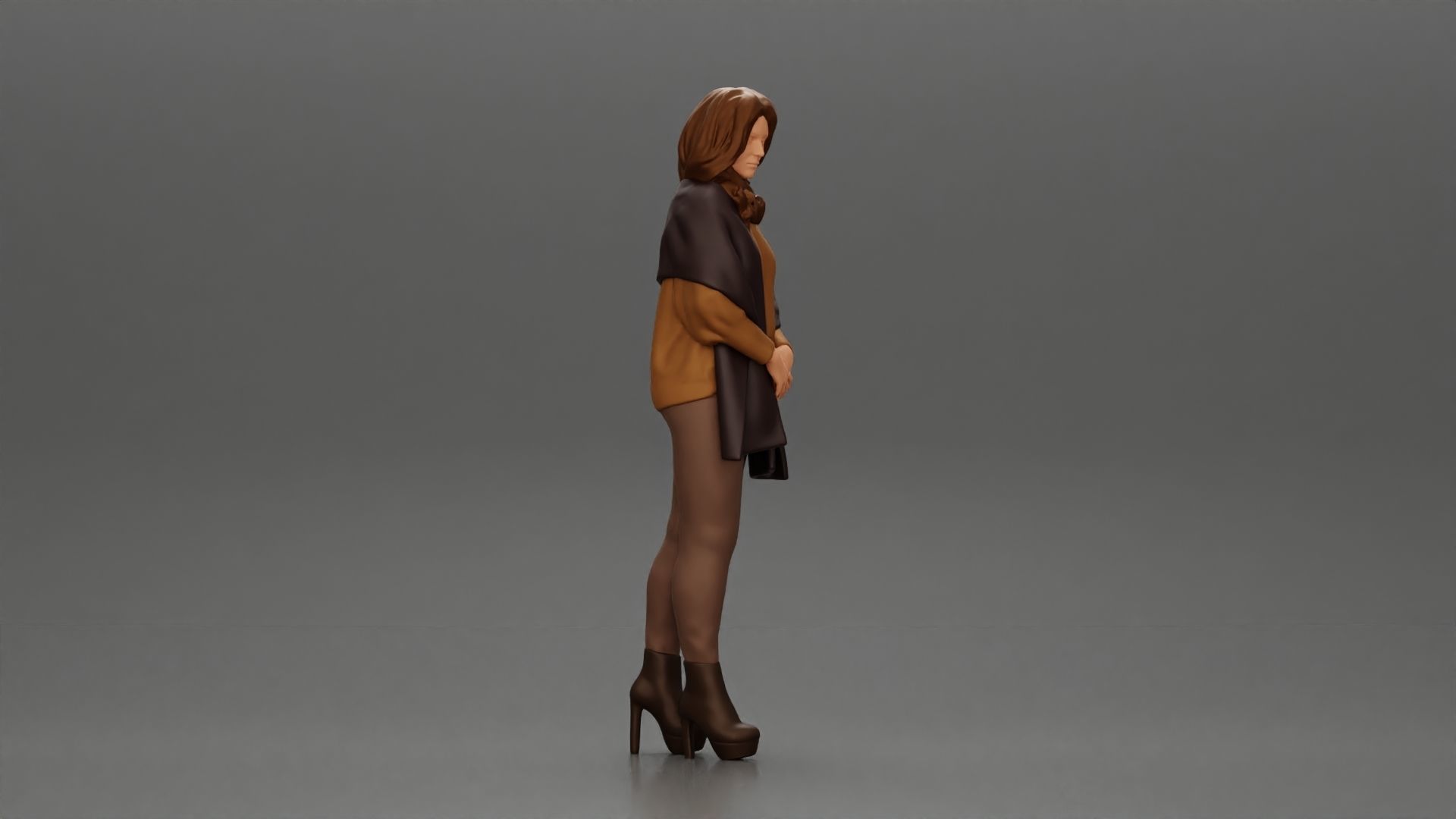woman in the cold standing wearing a shawl and heels 3D print model_1