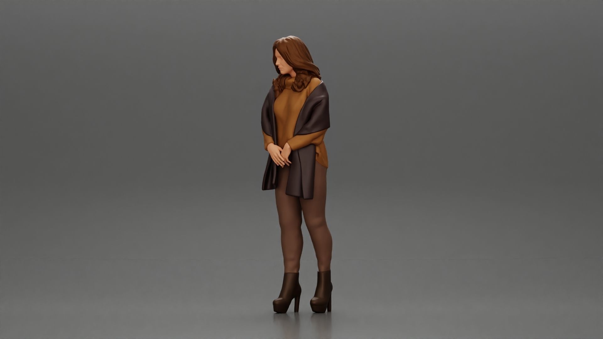 woman in the cold standing wearing a shawl and heels 3D print model_5