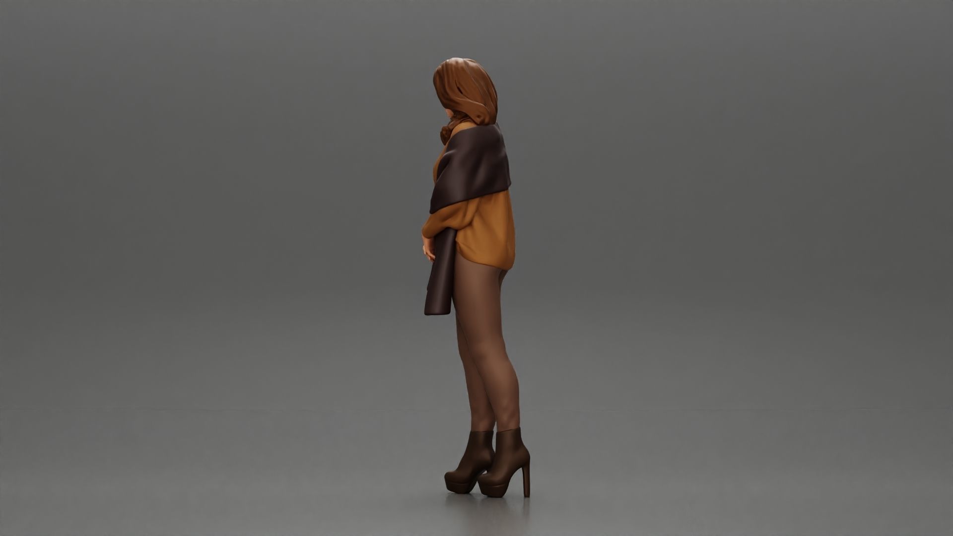 woman in the cold standing wearing a shawl and heels 3D print model_4