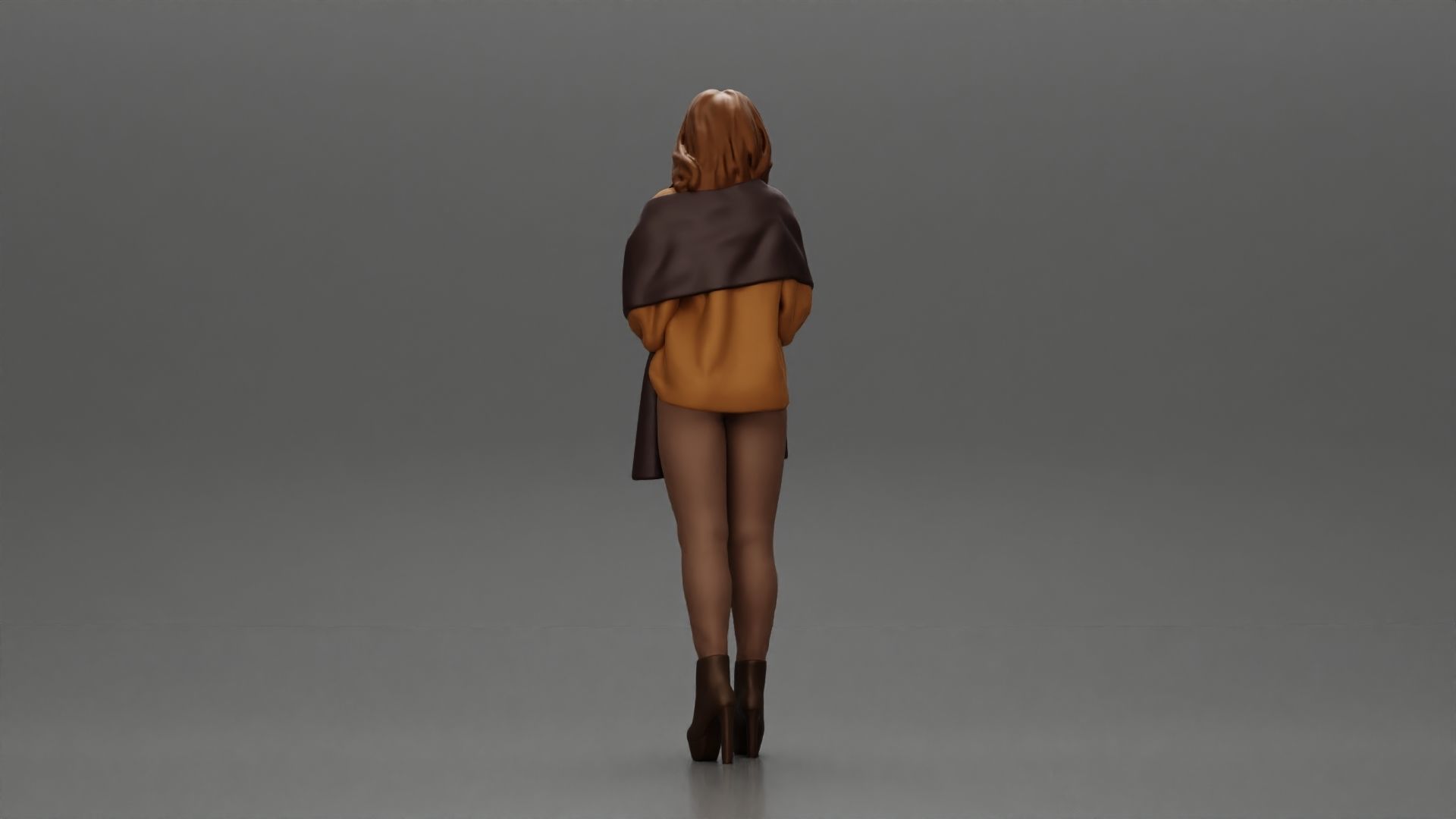 woman in the cold standing wearing a shawl and heels 3D print model_3