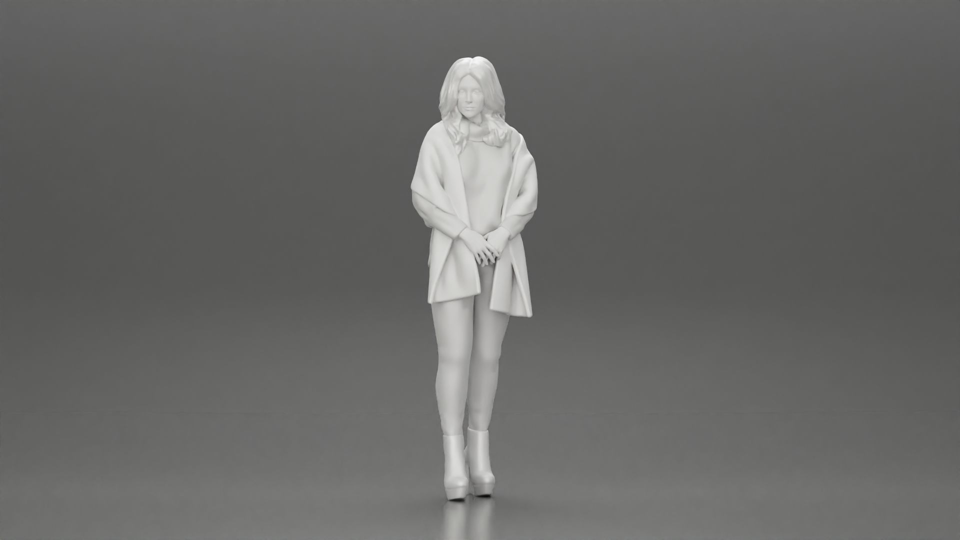 woman in the cold standing wearing a shawl and heels 3D print model_6