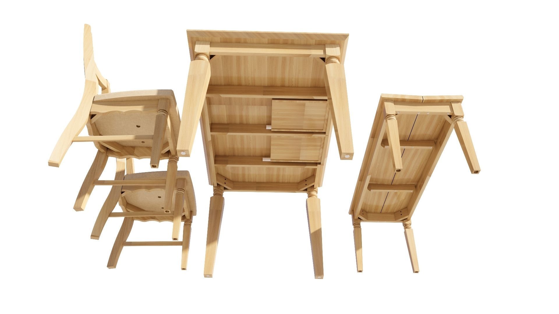 Dining set 4 seat 3D model_6