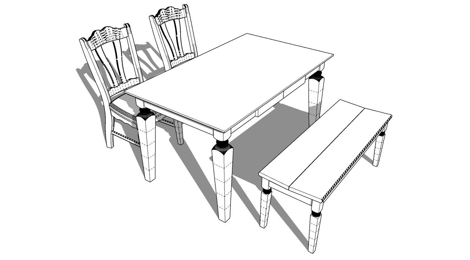 Dining set 4 seat 3D model_3