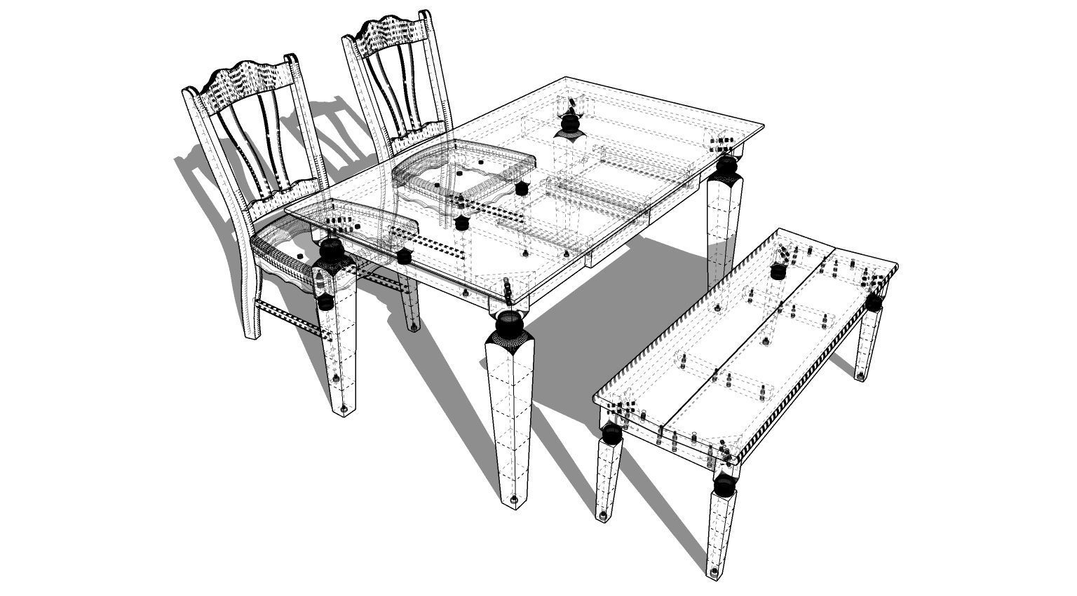 Dining set 4 seat 3D model_2