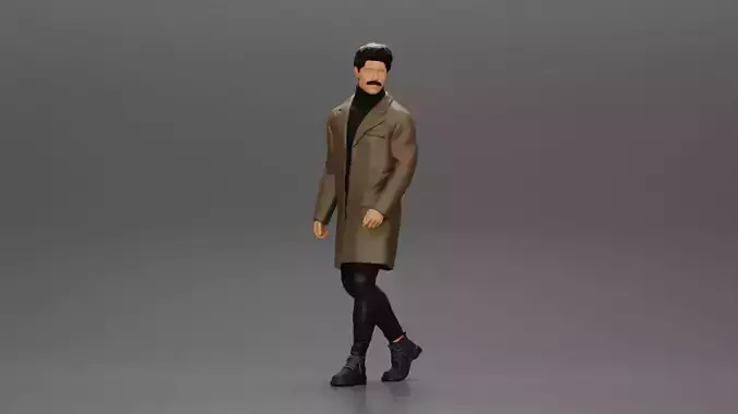 Stylish Man Walking Wearing Coat Over a Turtleneck 3D print model