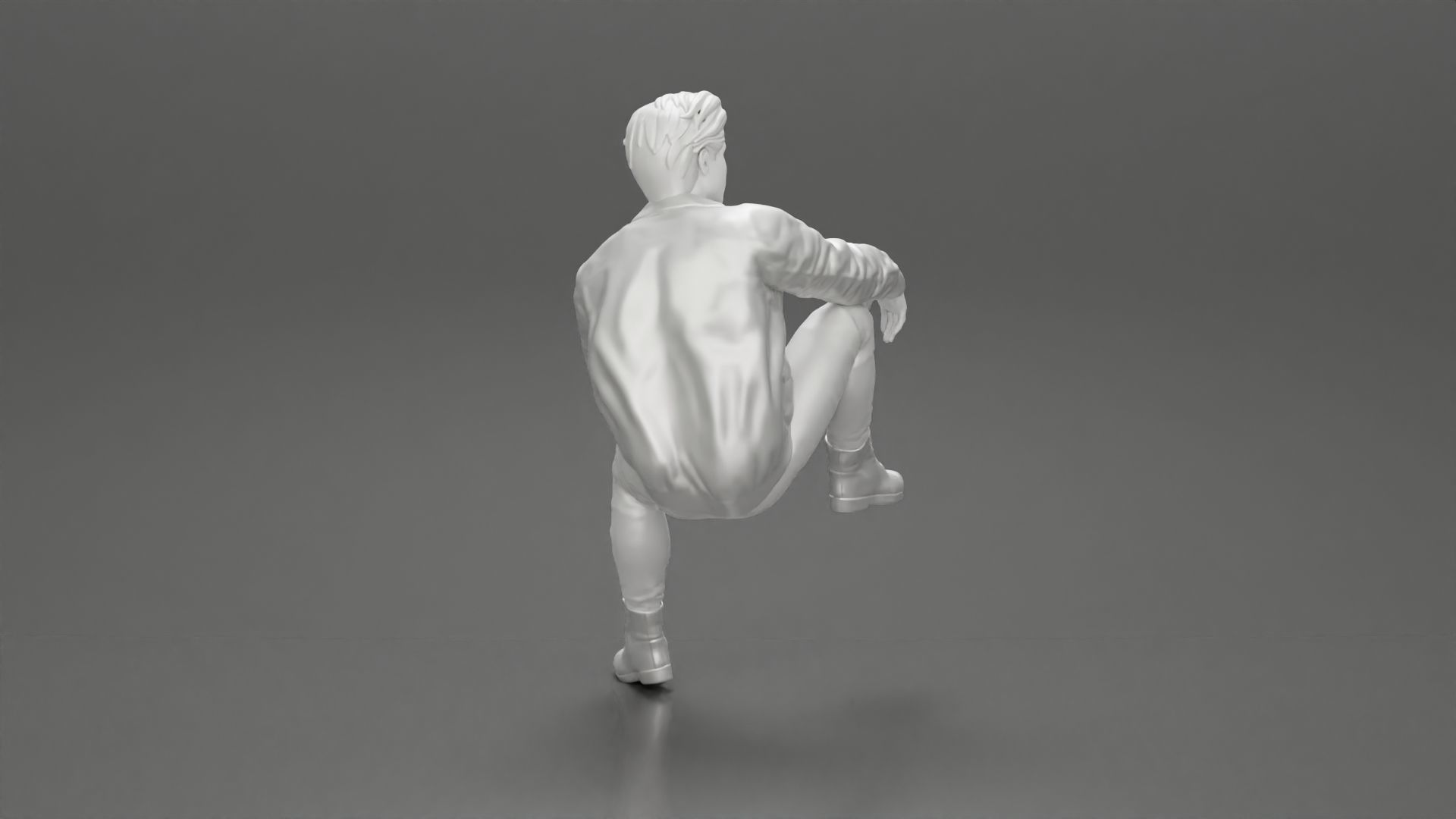 Handsome Young Man in Leather Jacket Looking Away while Sitting 3D print model_9