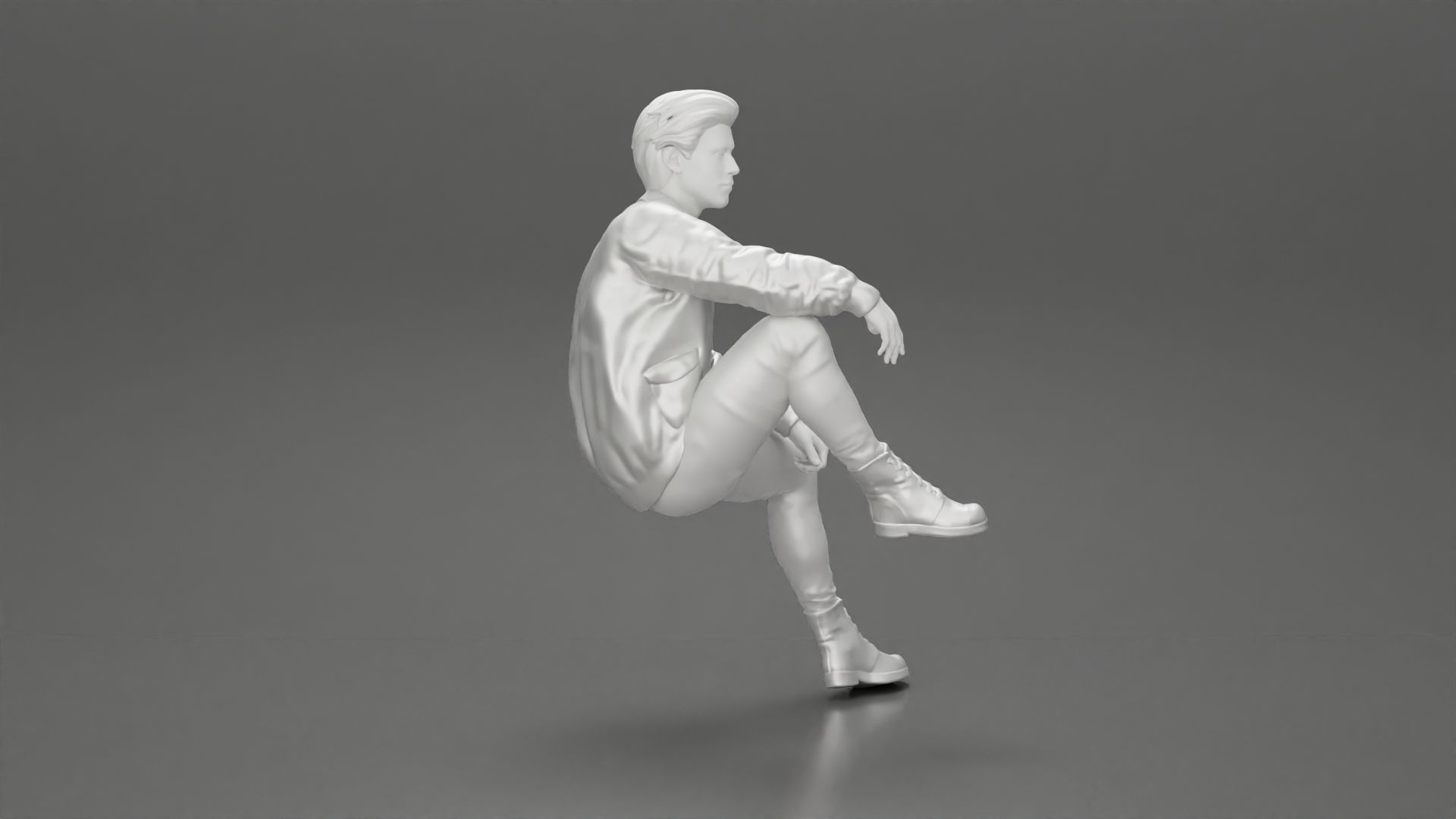 Handsome Young Man in Leather Jacket Looking Away while Sitting 3D print model_8