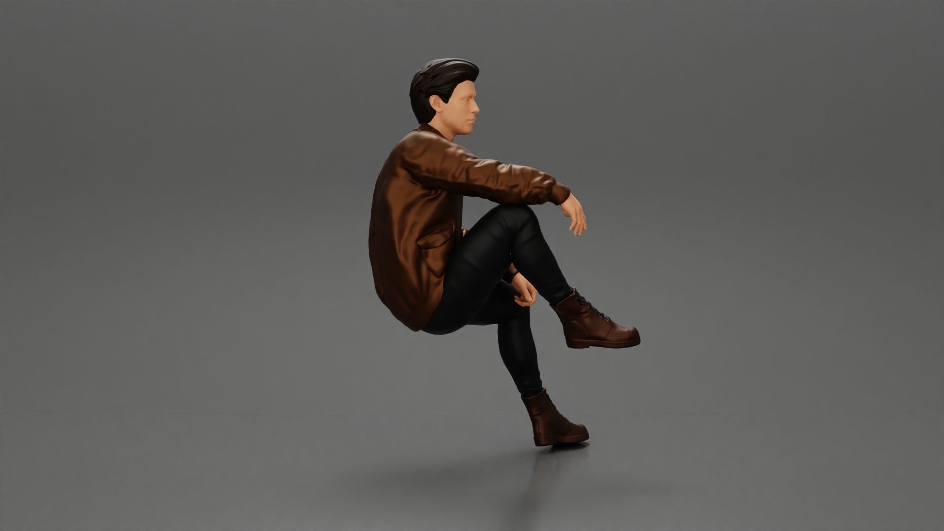 Handsome Young Man in Leather Jacket Looking Away while Sitting 3D print model_2