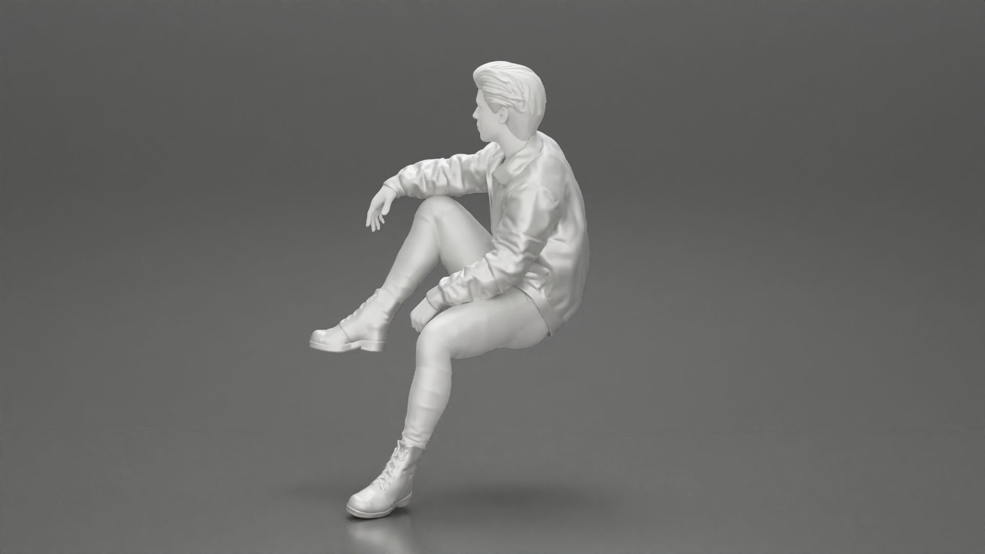 Handsome Young Man in Leather Jacket Looking Away while Sitting 3D print model_11