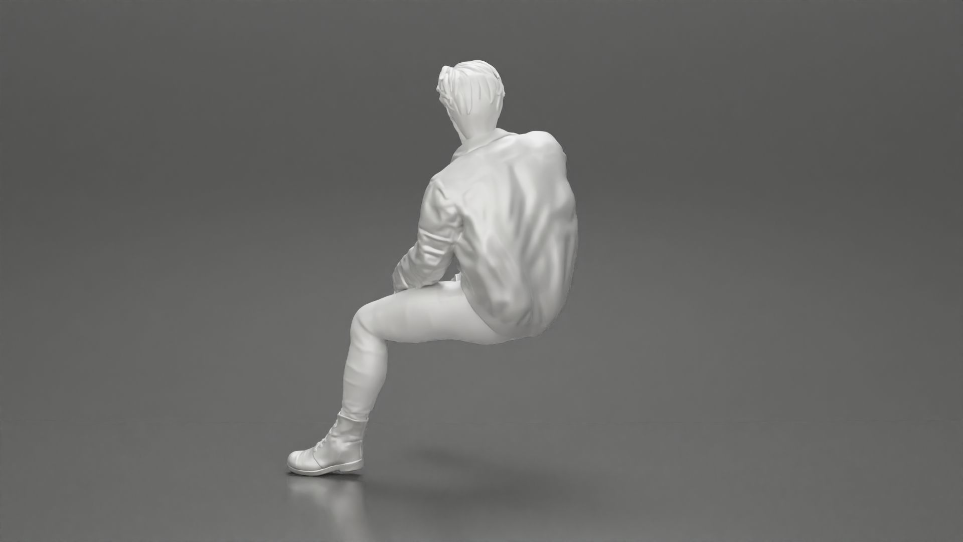 Handsome Young Man in Leather Jacket Looking Away while Sitting 3D print model_10