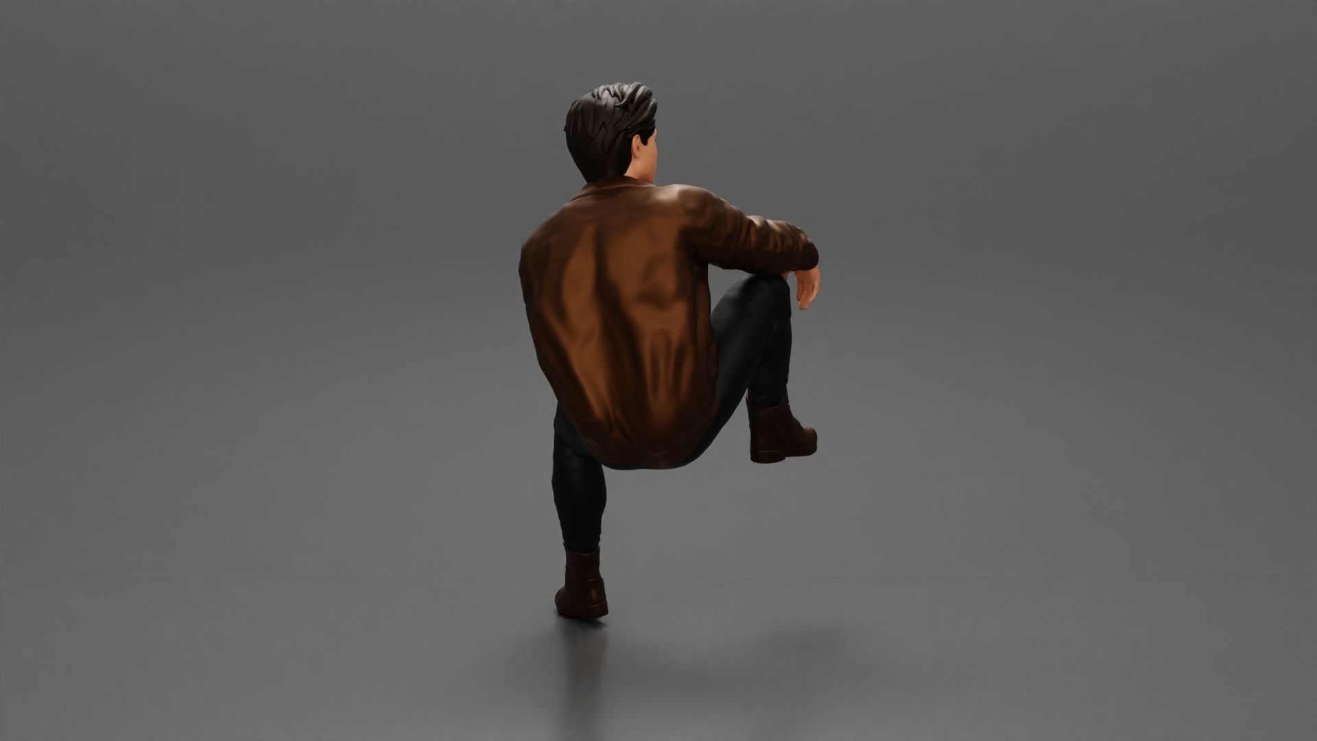 Handsome Young Man in Leather Jacket Looking Away while Sitting 3D print model_3