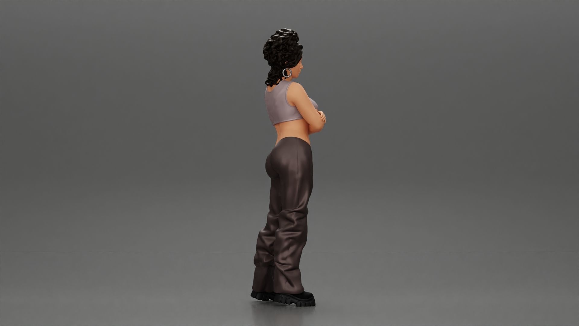 Chola girl with curly hair  in large pants with crossed hands 3D print model_2