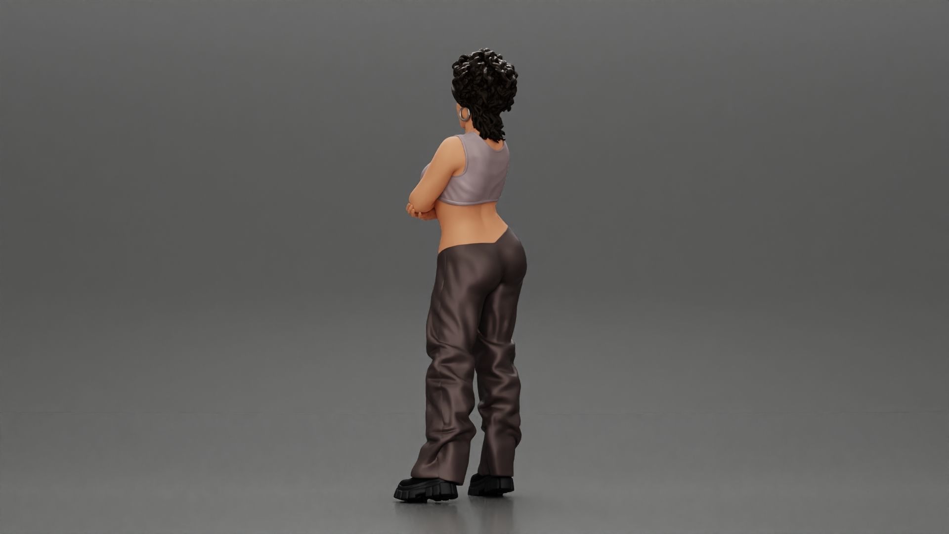 Chola girl with curly hair  in large pants with crossed hands 3D print model_4