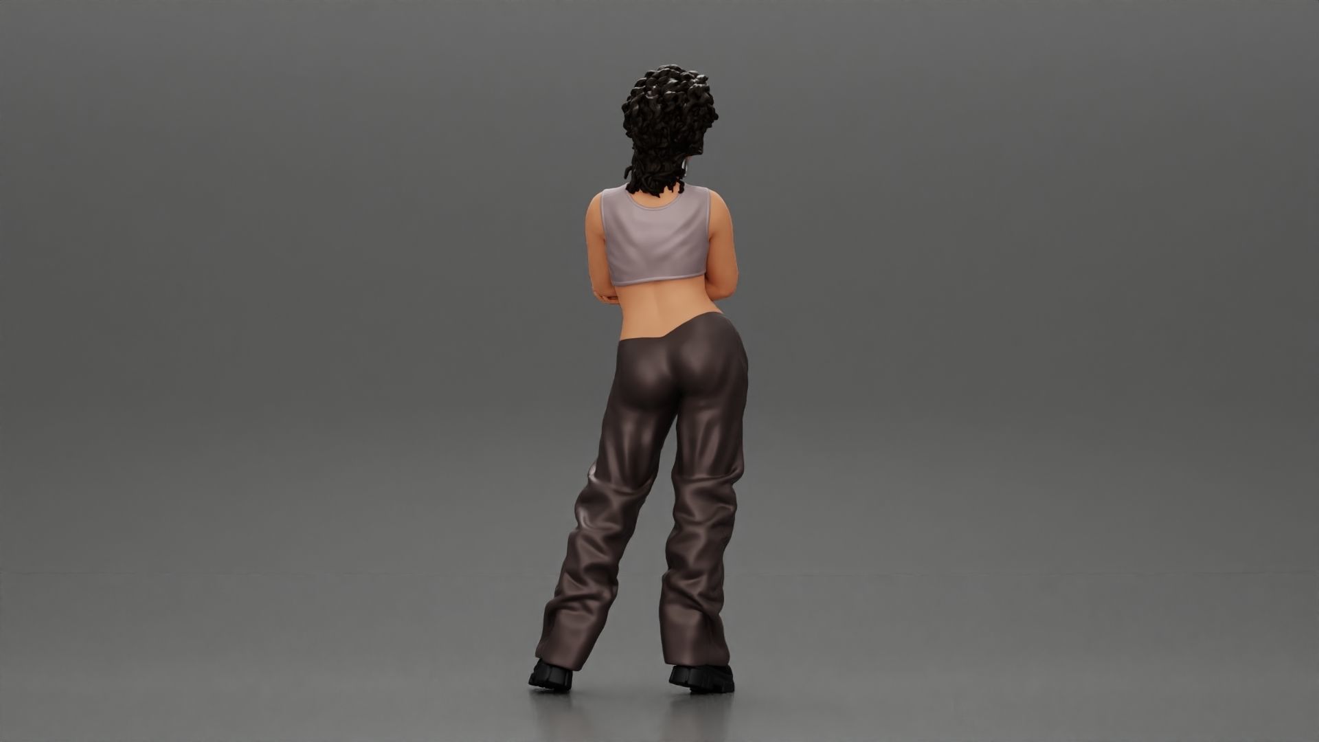 Chola girl with curly hair  in large pants with crossed hands 3D print model_3