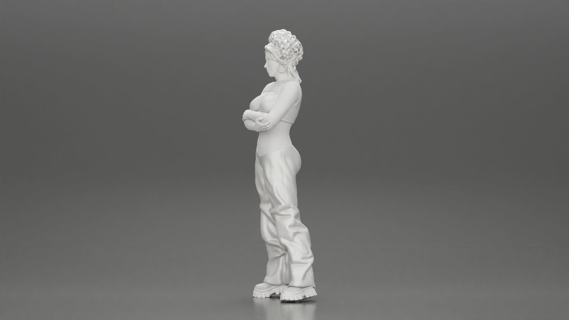 Chola girl with curly hair  in large pants with crossed hands 3D print model_11