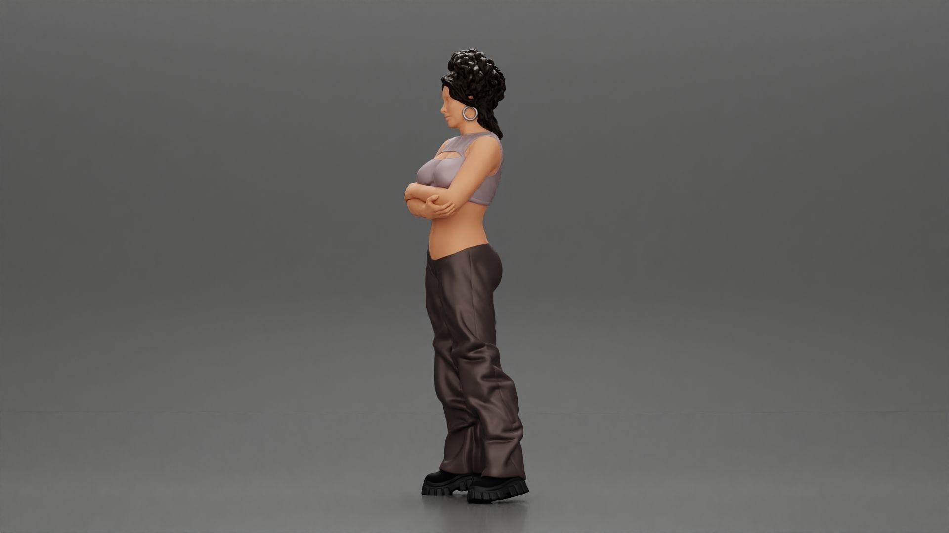 Chola girl with curly hair  in large pants with crossed hands 3D print model_5