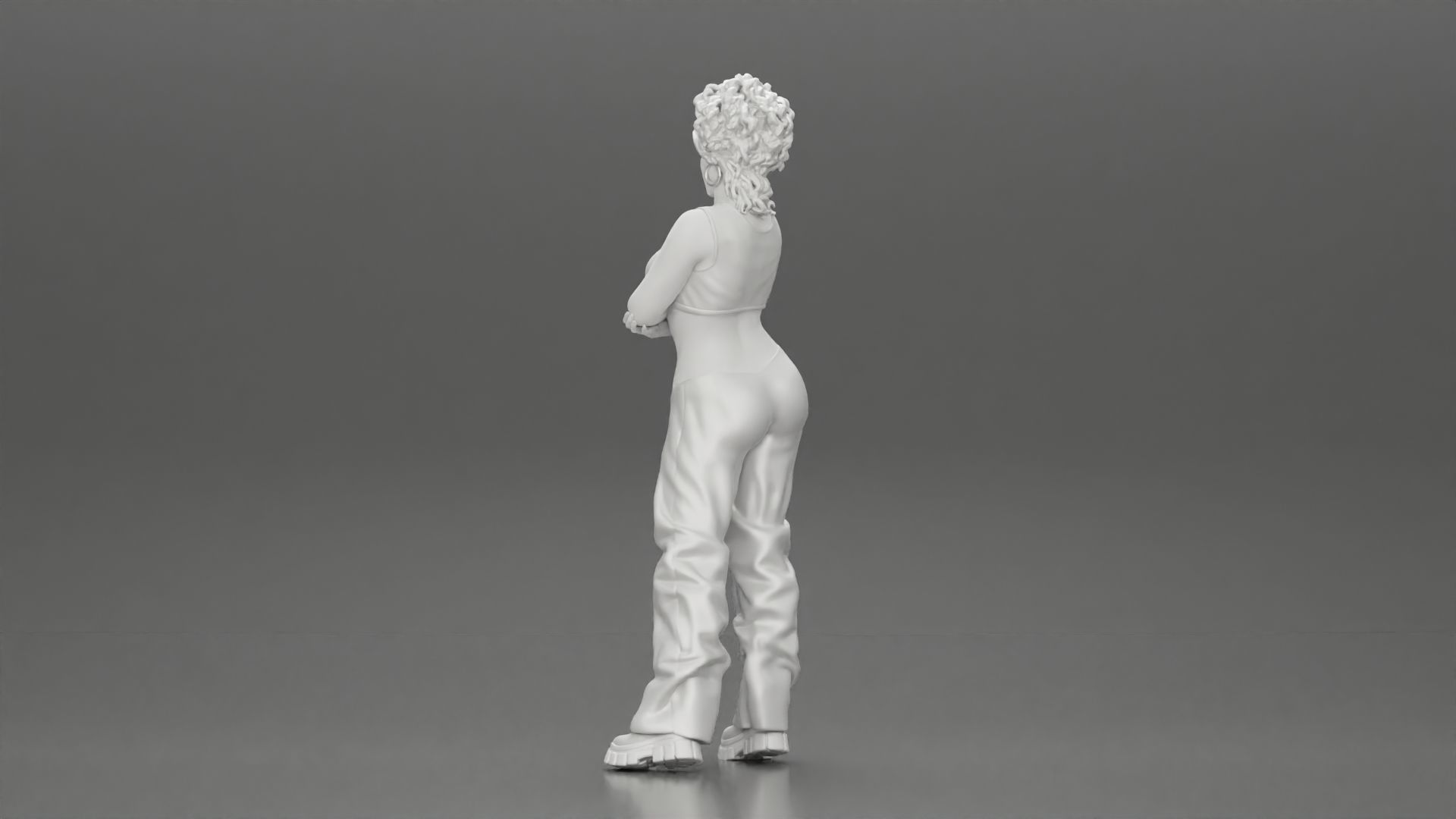 Chola girl with curly hair  in large pants with crossed hands 3D print model_10