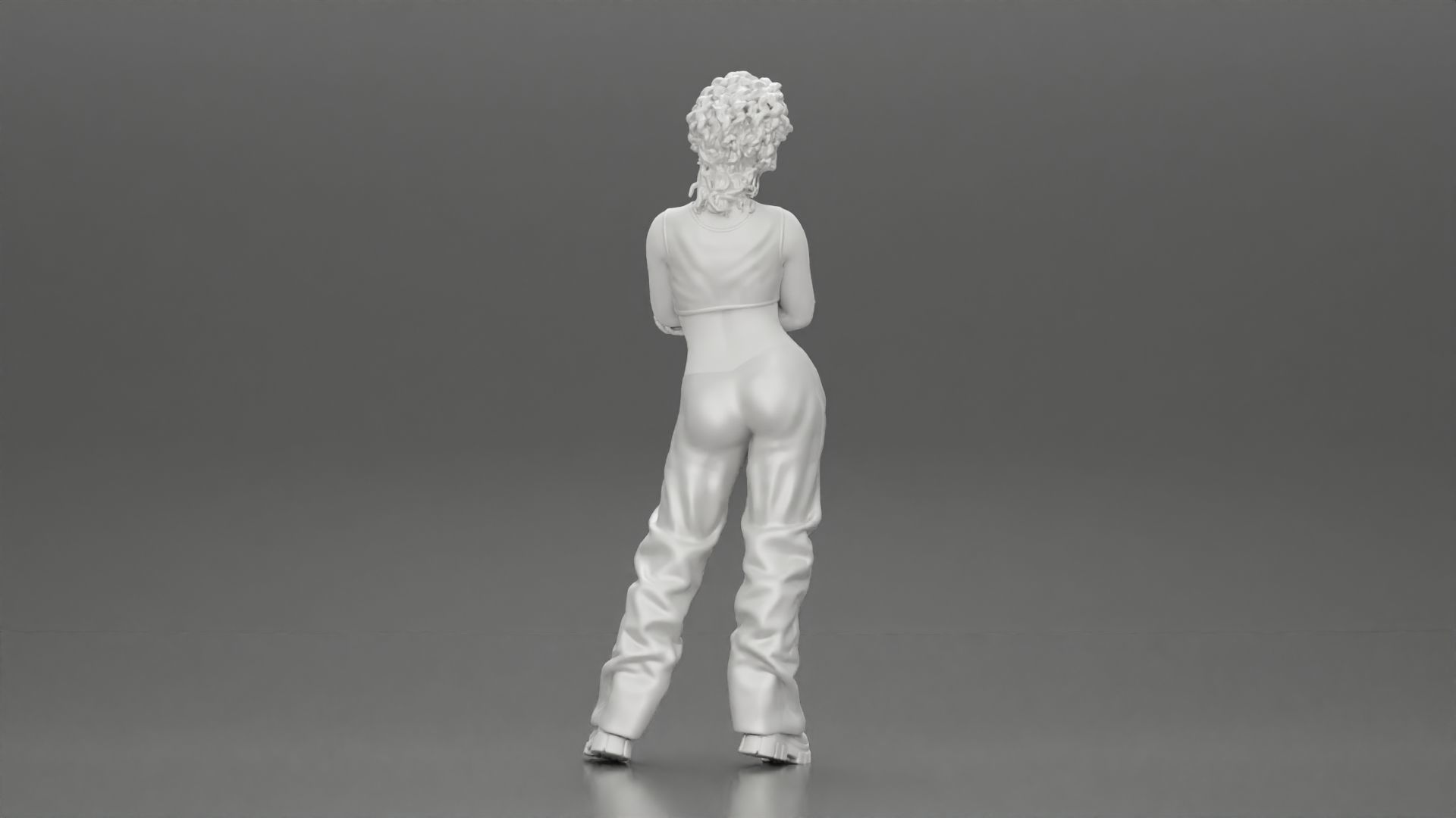Chola girl with curly hair  in large pants with crossed hands 3D print model_9