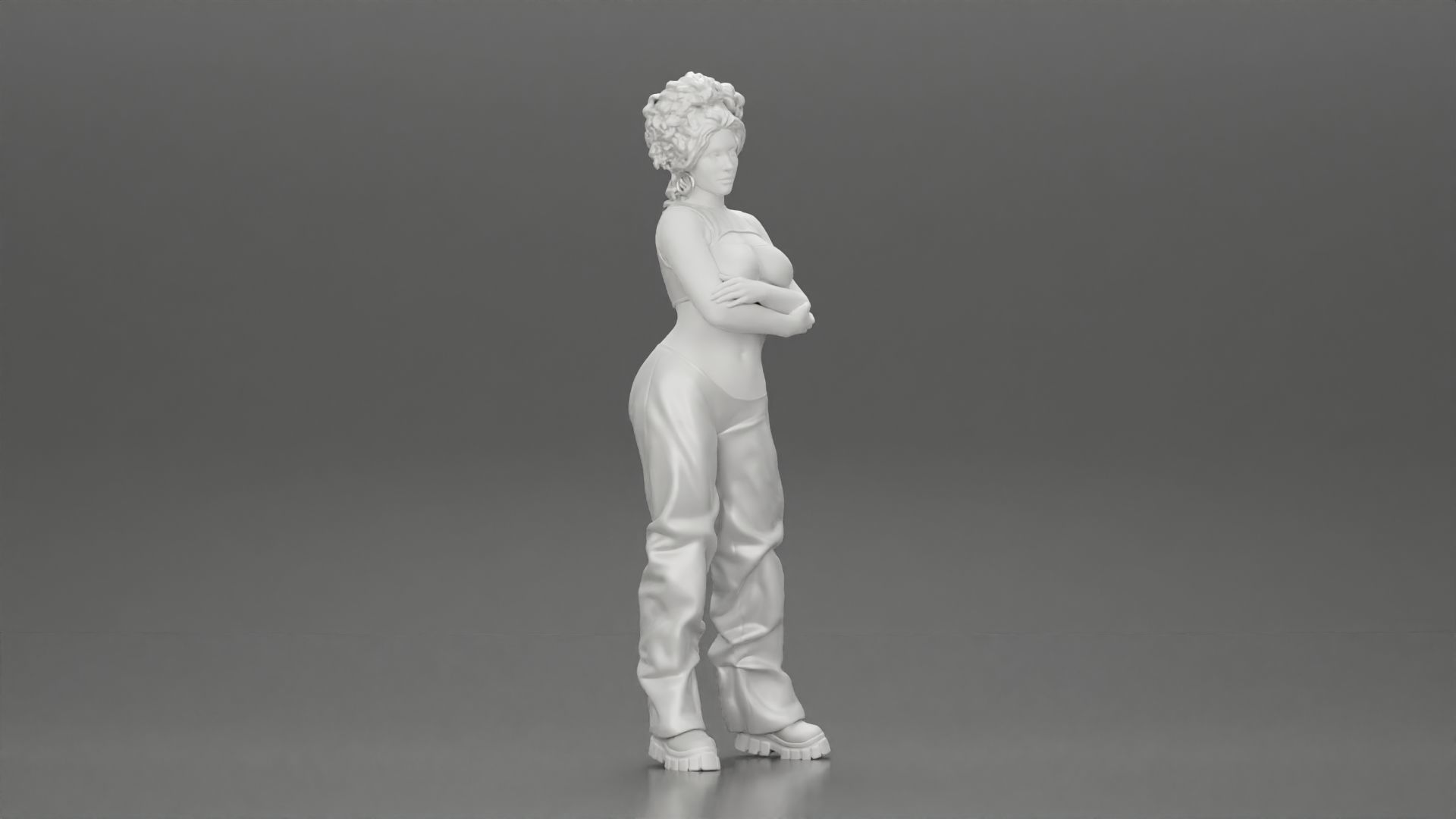 Chola girl with curly hair  in large pants with crossed hands 3D print model_7