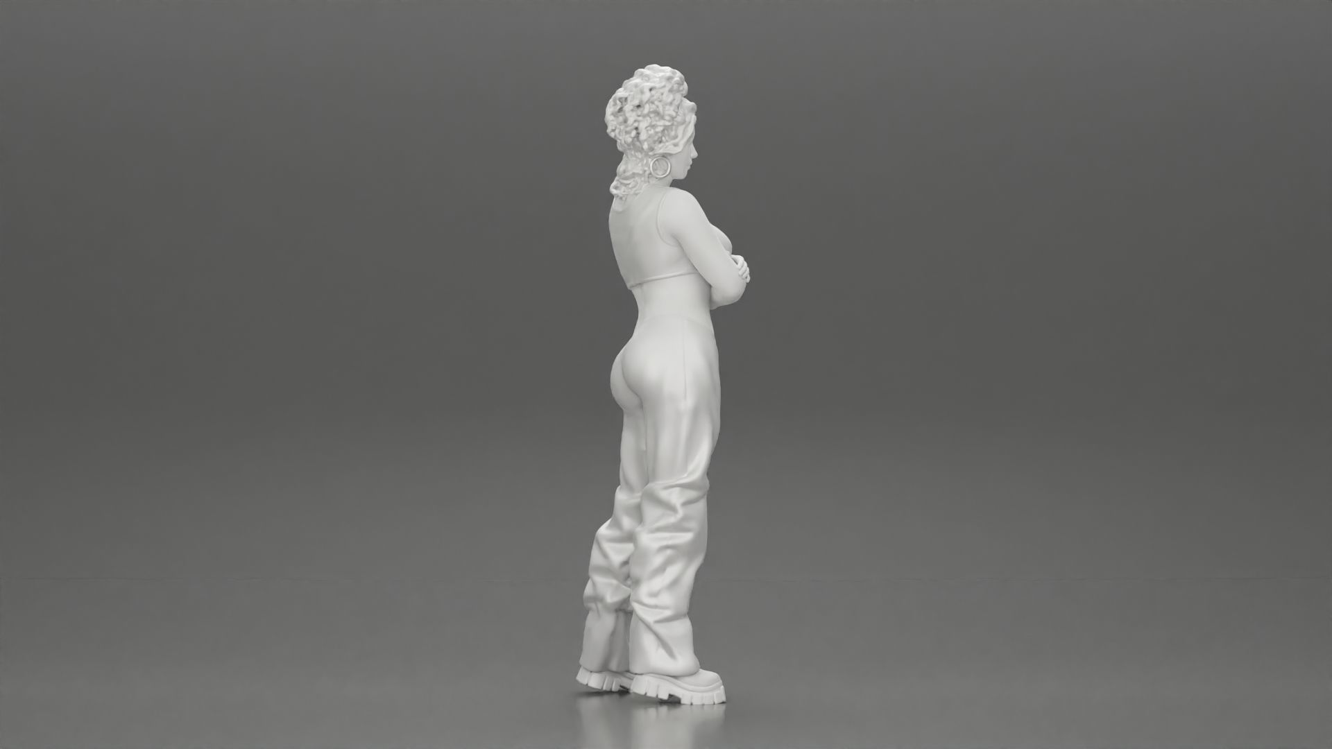 Chola girl with curly hair  in large pants with crossed hands 3D print model_8