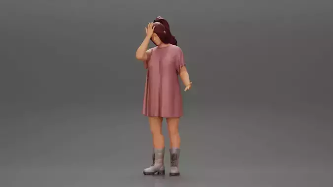 Young Beautiful Girl wearing long Shirt and boots Surprised 3D print model
